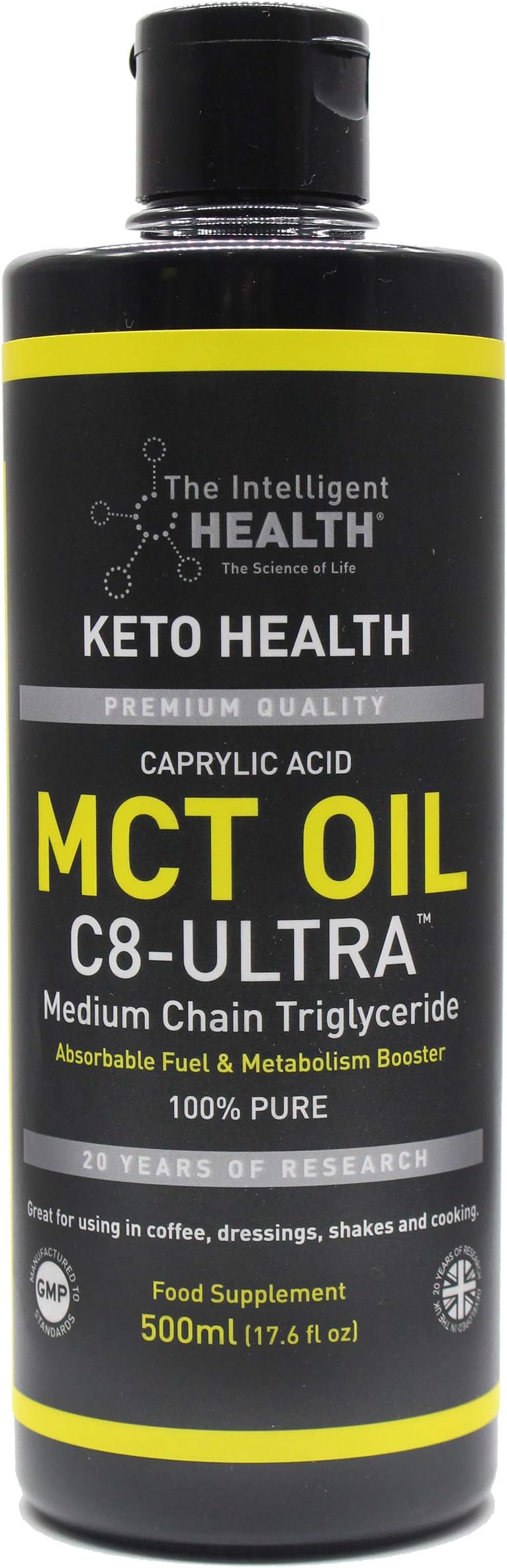 MCT Oil C8-Ultra 500ml - from Coconut Oil with Caprylic Acid | Helpful for Keto Diet, Ketones Supplement & More | Paleo, Vegan Friendly & Gluten Free | Coconut Aminos