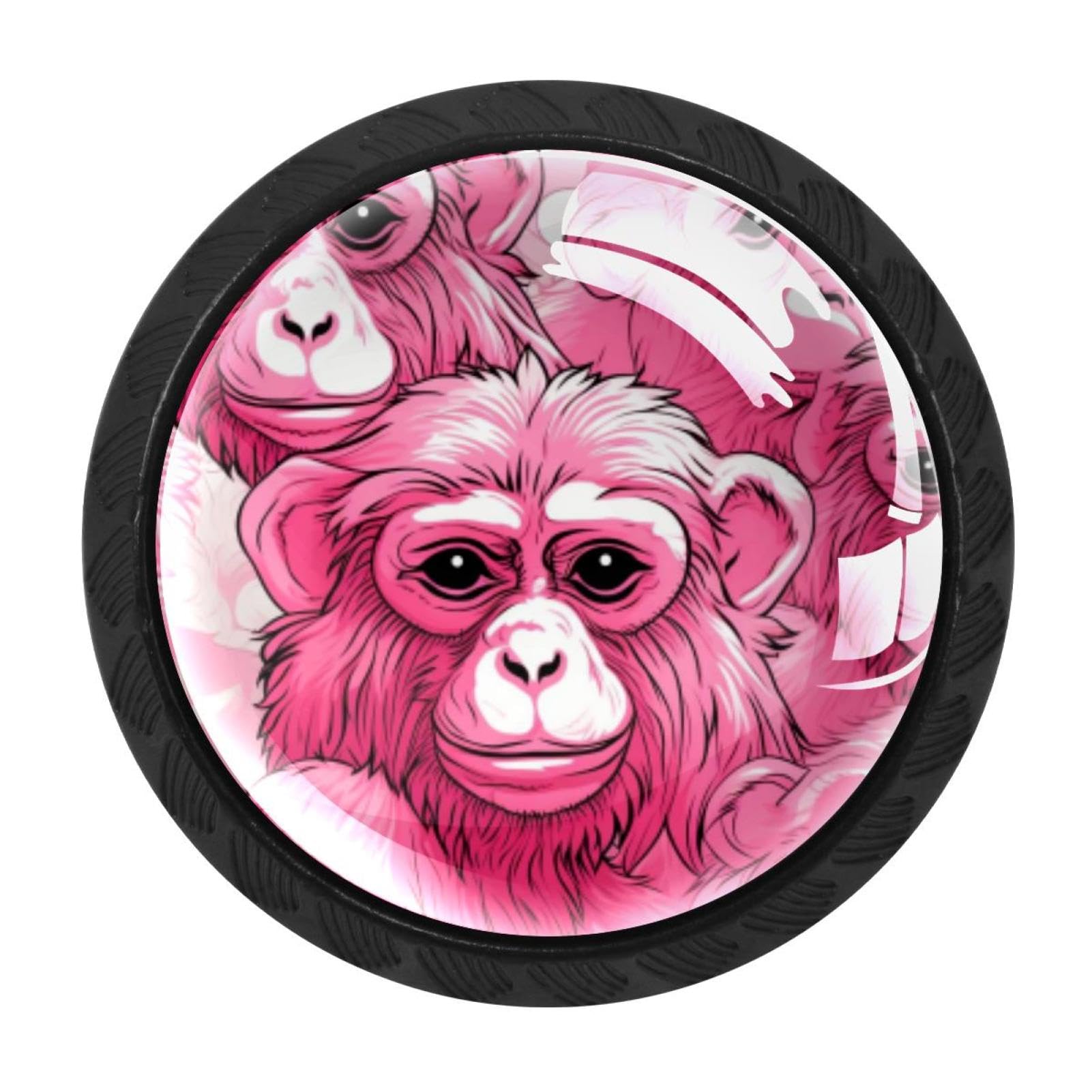 Chenzzzz Multicolored 06 4Pcs Pink Monkey Orangutan Dresser Knob Round Glass Drawer Knobs Pulls Cabinet Handle For Home Kitchen Office Bathroom Wardrobe Cupboard
