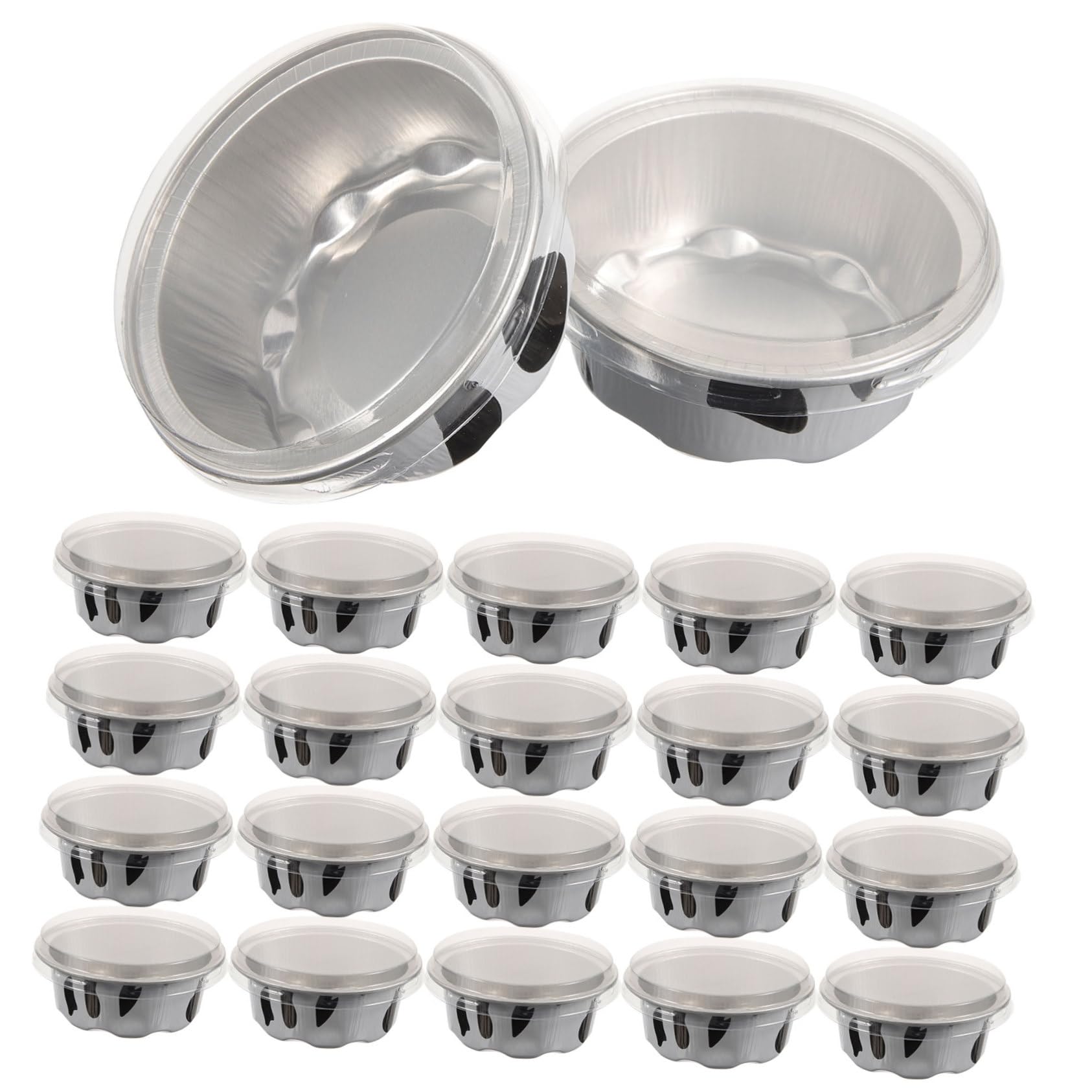 FRCOLOR 50Pcs Aluminum Ramekin Cups with Lids Durable Egg Tart Molds for Baking Muffins Individual Cake Pans for Home Kitchen Restaurant Bakery Use