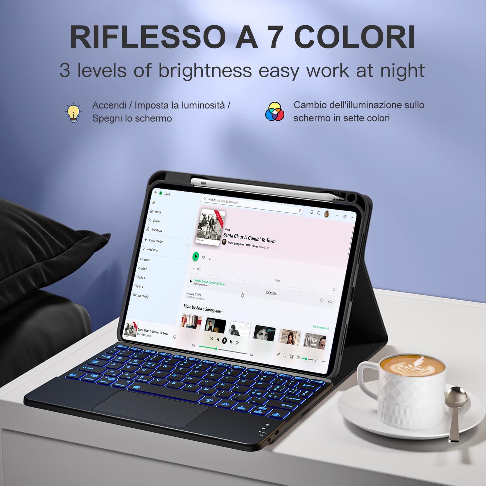 Vobafe Tastiera iPad 10 Generazione 10.9 Pollici 2022, Cover con Tastiera Rimovibile iPad A16 11 Gen 2025 con Trackpad, Italiano QWERTY con 7 Colori Illuminato, Custodia con Portapenna,Nero