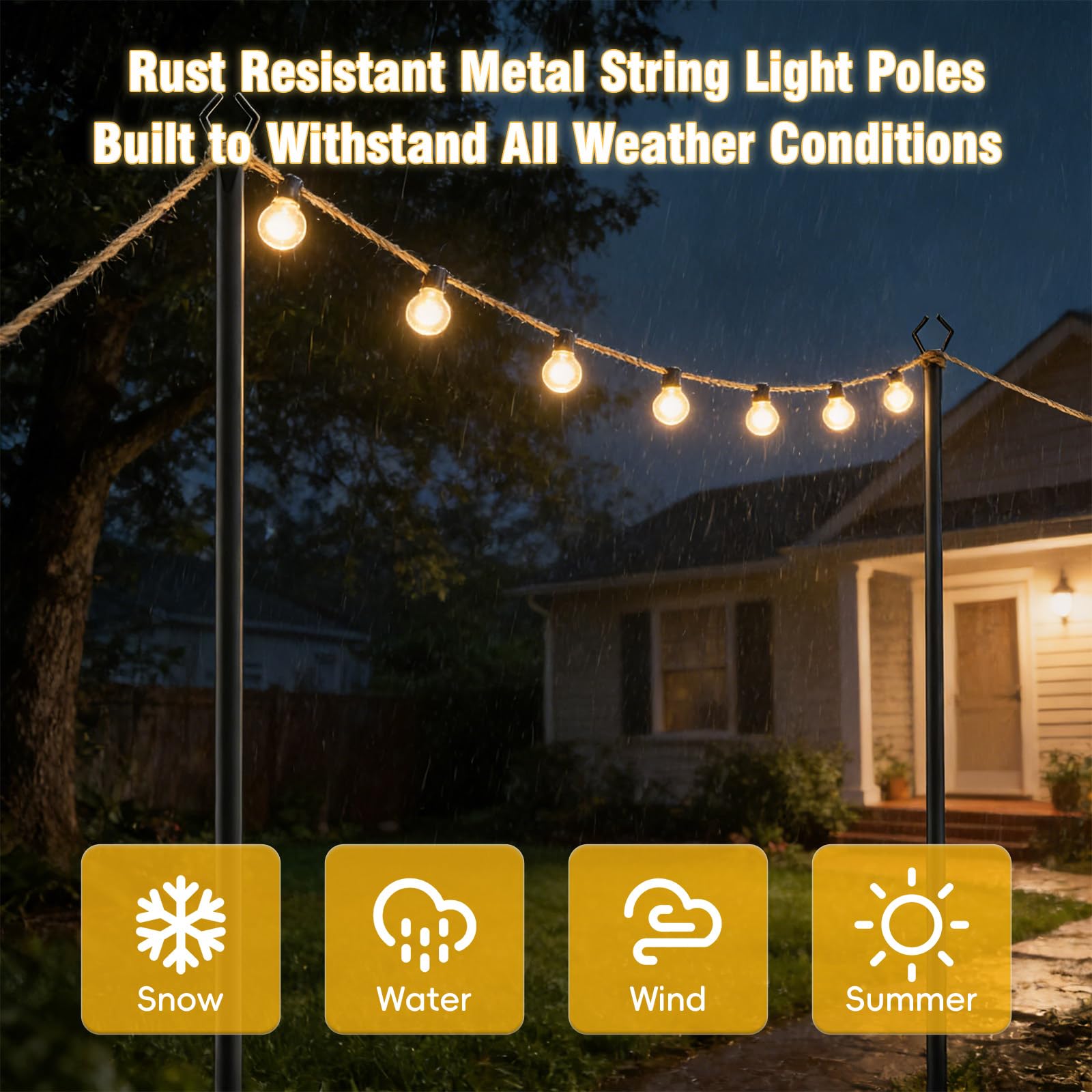 2 Pezzi Pali per Striscia Luminosa, 3M Pali per Striscia Luminosa Supporto per Illuminazione Esterna, Aste per Bandiere per Feste all'aperto, Patio, Giardino, Cortile, Matrimoni