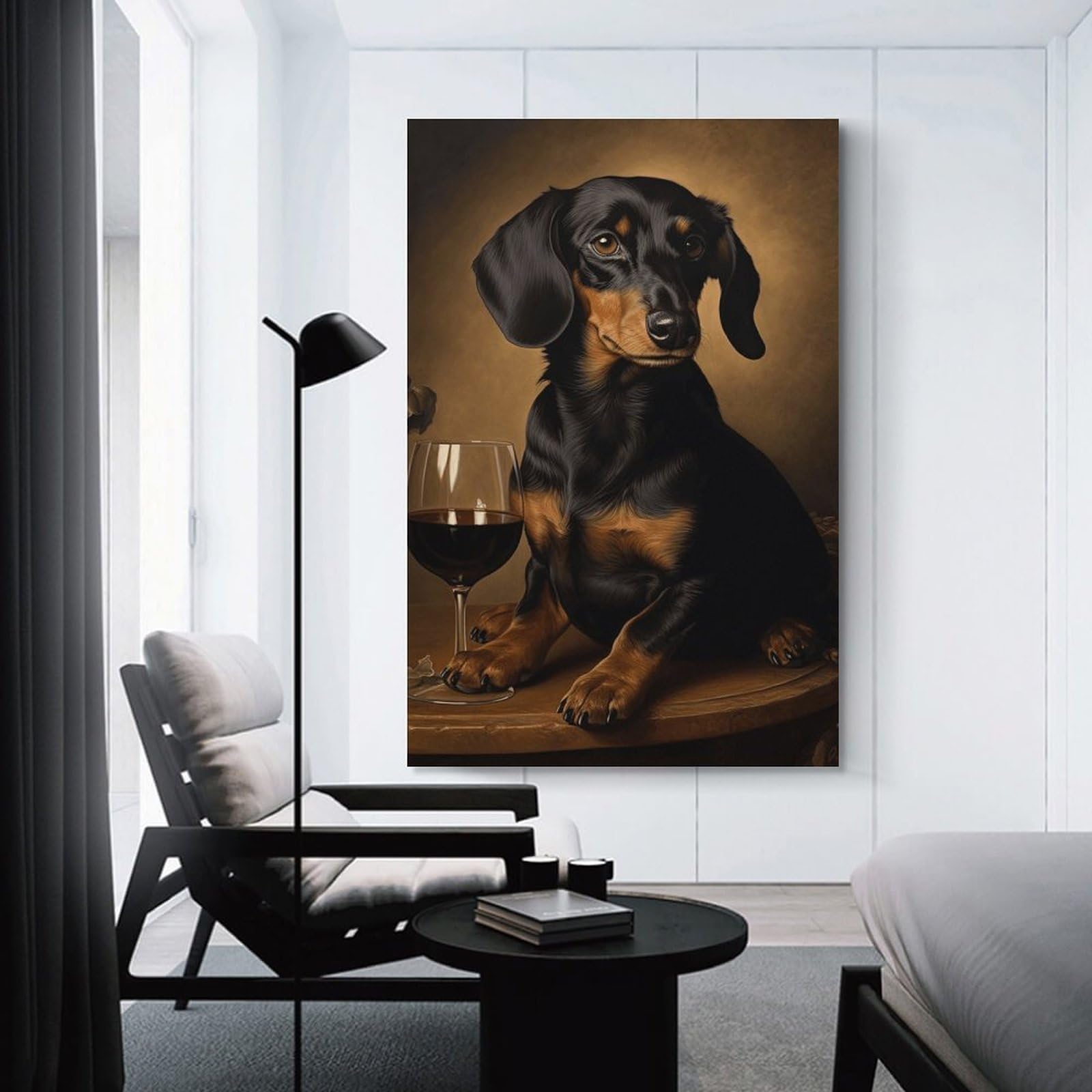 Junmoney Unframe-Style-12 Dachshund Wine Glass Hanging Wall Art, 24X36inch(60X90cm), For Entrance Walls, Hall Decor Or Foyers, Wall Decor To Refresh Empty Corners