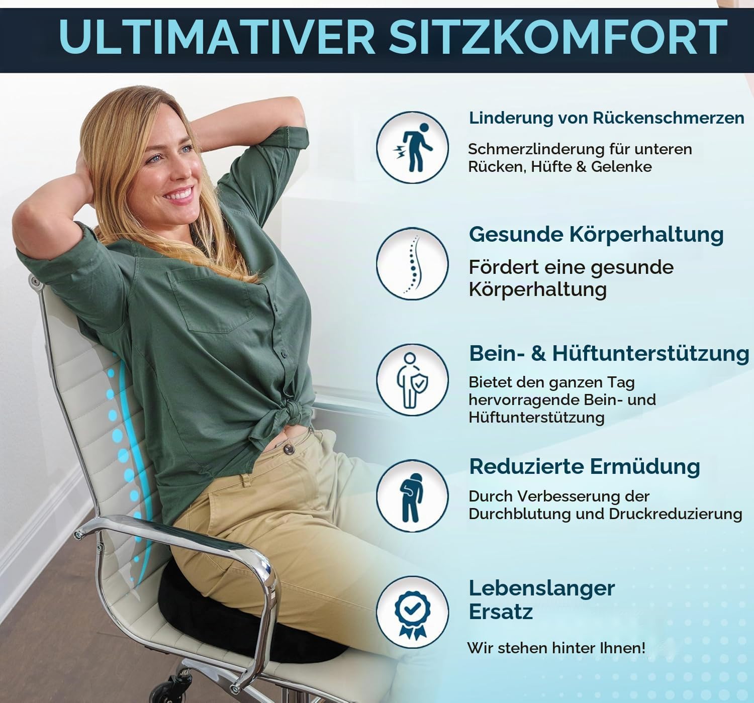 ComfiLife - Verbessertes Gel-Sitzkissen, rutschfest, orthopädisches Gel und Memory-Schaum, Steißbein-Schmerzlinderung, Rücken- und Ischias-Schmerzlinderung