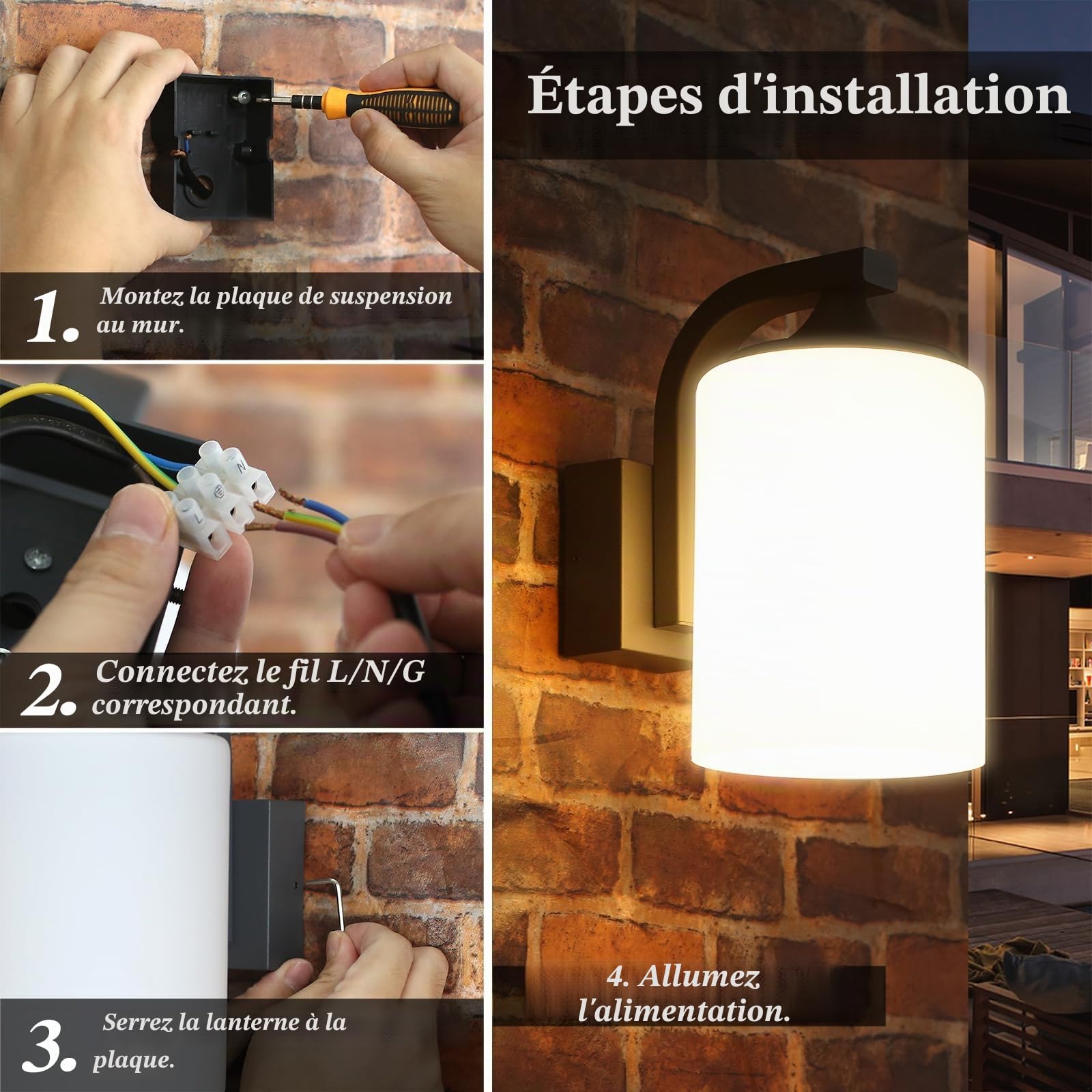 HLFVLITE Lampe Murale Extérieure, Lampe Murale Extérieure Étanche, Lumière De Porche Grise, Éclairage Mural Avec Abat - Jour Blanc Mat Et Douille E27 Pour Garage, Jardin, Terrasse