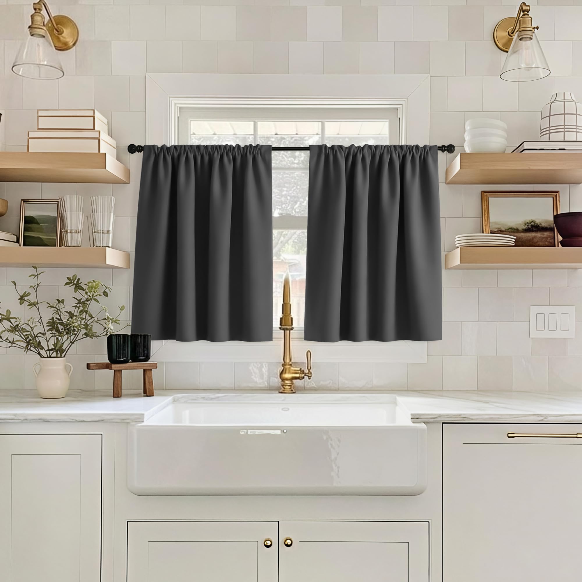 Mrs.Naturall Cortinas opacas pequeñas de 52 pulgadas de ancho para ventanas, cortinas térmicas cortas y anchas de 24 pulgadas para dormitorio, baño y caravana