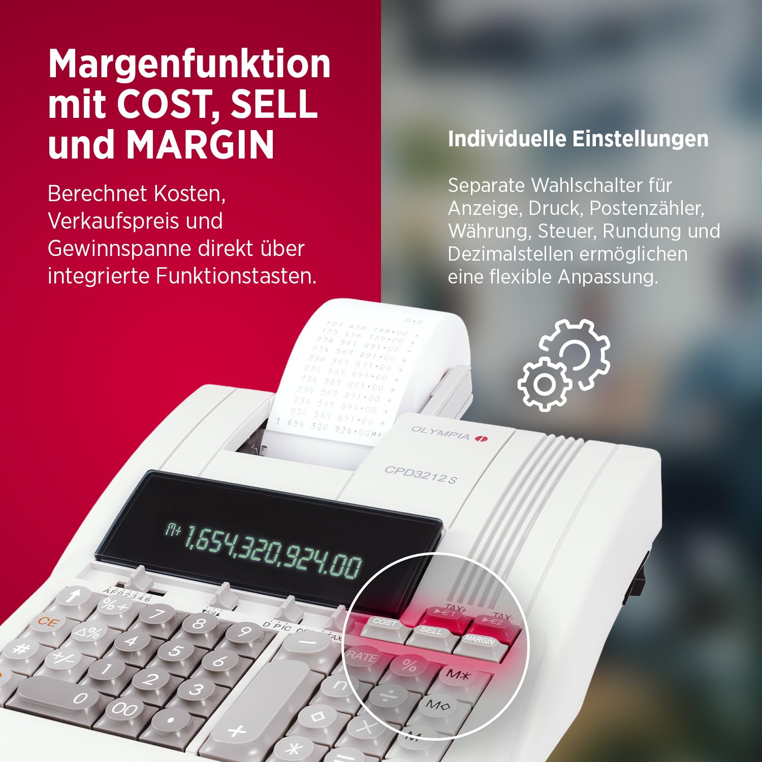 OLYMPIA CPD 3212 S Tischrechner mit Druckwerk 12-stellig Papierrolle 3 Zeilen/Sek.