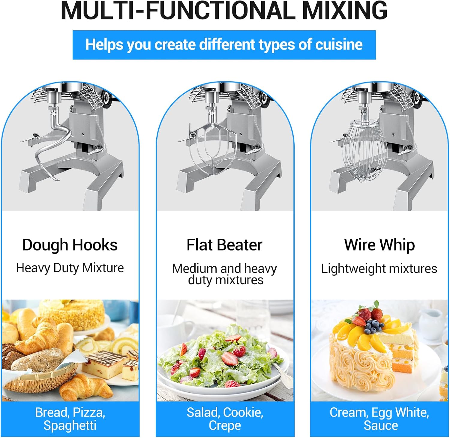 LEEVOT 15Qt Commercial Food Mixer, Commercial Dough Mixer 600W 2-Speeds Adjustable, Heavy Duty Electric Stand Mixer with Stainless Steel Bowl for Kitchenaid and Pizzeria (Simple)