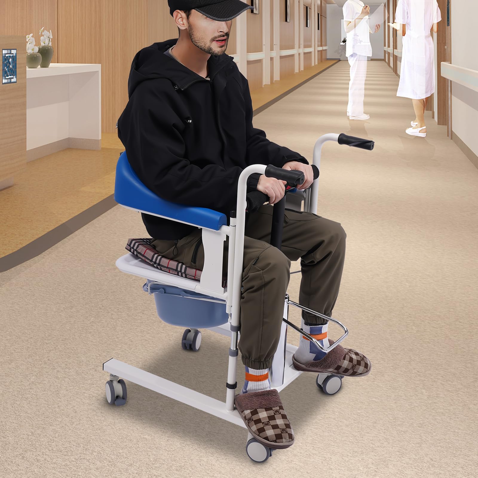 Siège élévateur de patient, capacité de charge de 90 kg, fauteuil roulant hydraulique, fauteuil roulant, multifonction, avec pot portable, pour les familles, les maisons de retraite, les hôpitaux