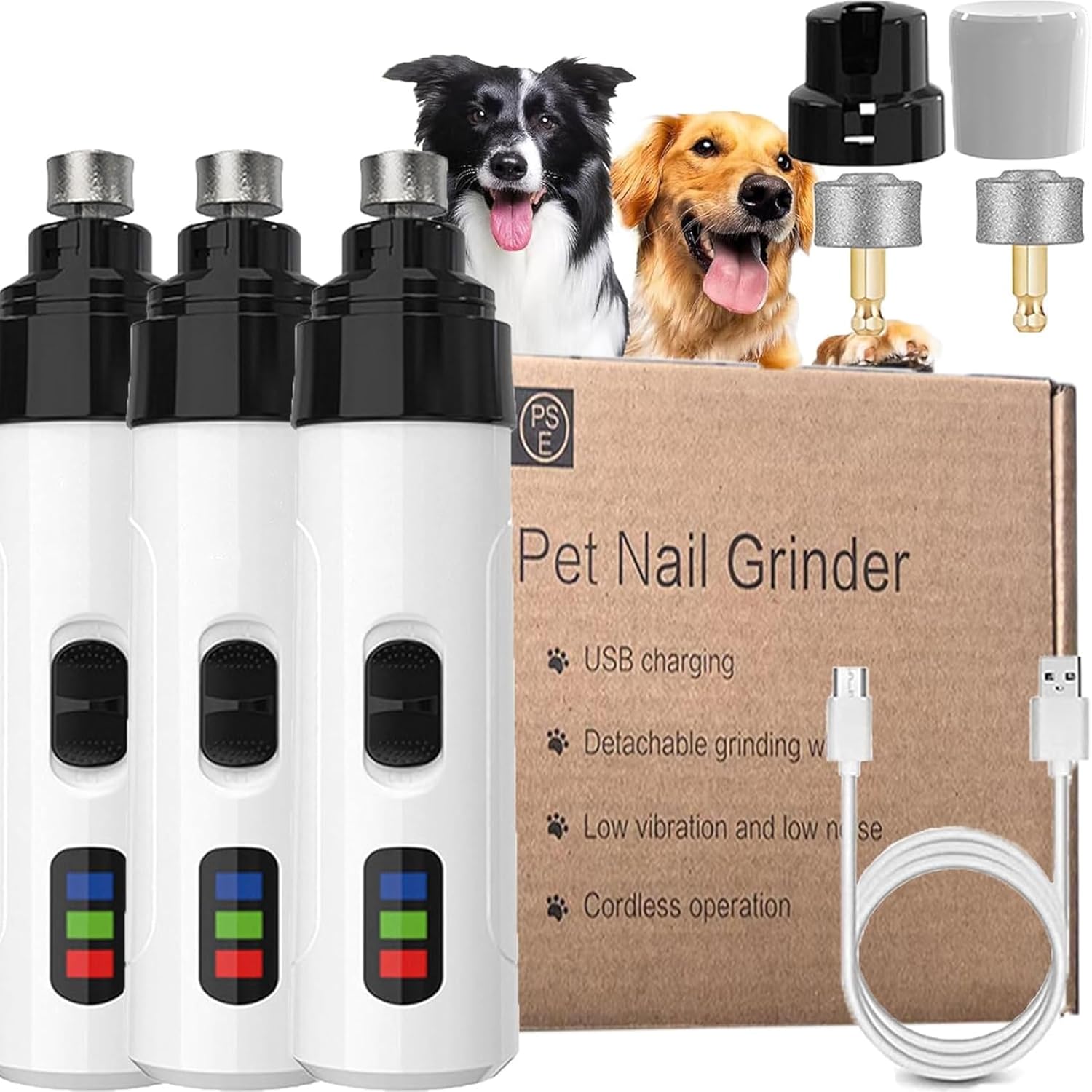 2026 Electric Dog Nail Grinder & Trimmer - Rechargeable, Quiet, Low Vibration Pet Grooming Tool for Small & Large Dogs - Safe Paws Clipper with LED Light for Professional Home Grooming (2Pcs)
