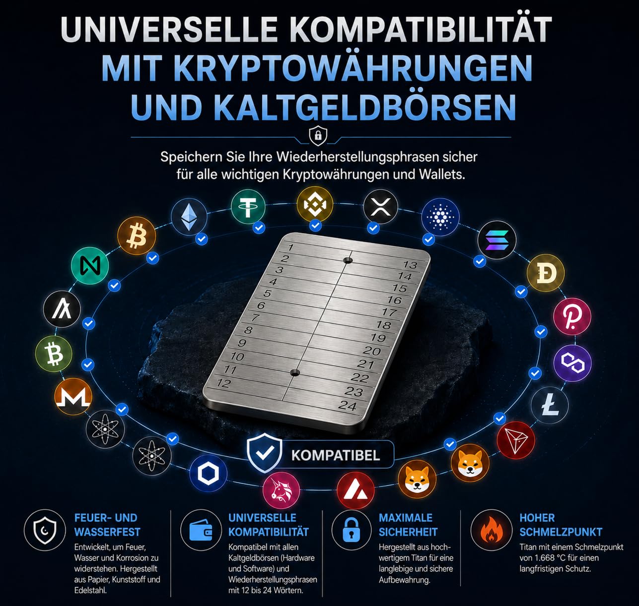 Crypto Seed Storage 2 x Laser-Gravur, kaltes Titan, Metallplatte, ausstanzbare oder ätzbare Platte für Offline-Bitcoin, Ethereum, Kryptowährung, Phrase Mnemonische