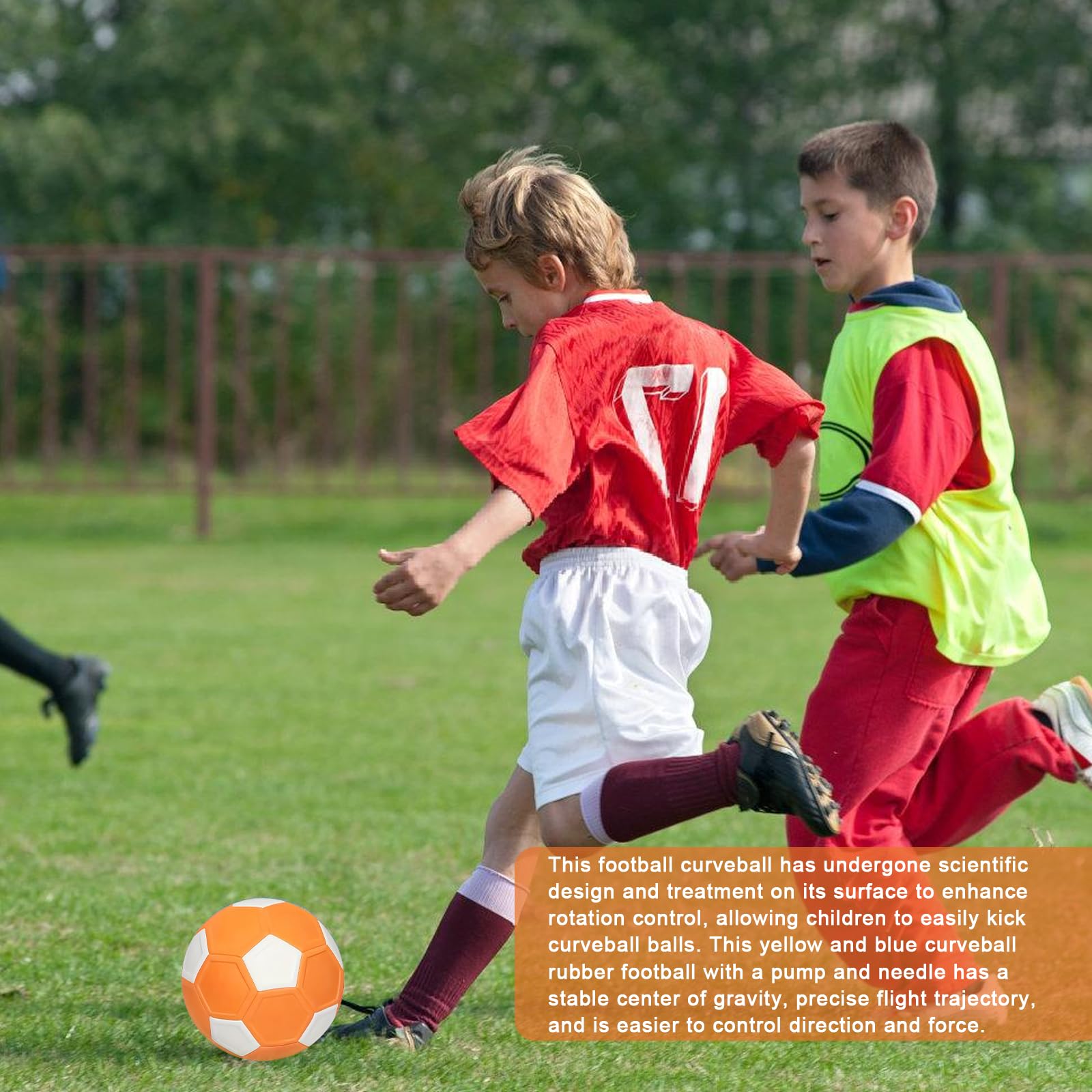 Palla curva da calcio, misura 5, materiale Eva, flessibile, per bambini e allenamento, con pompa a palla, doppio ago + borsa per pallone, colore arancione bianco (22 cm)