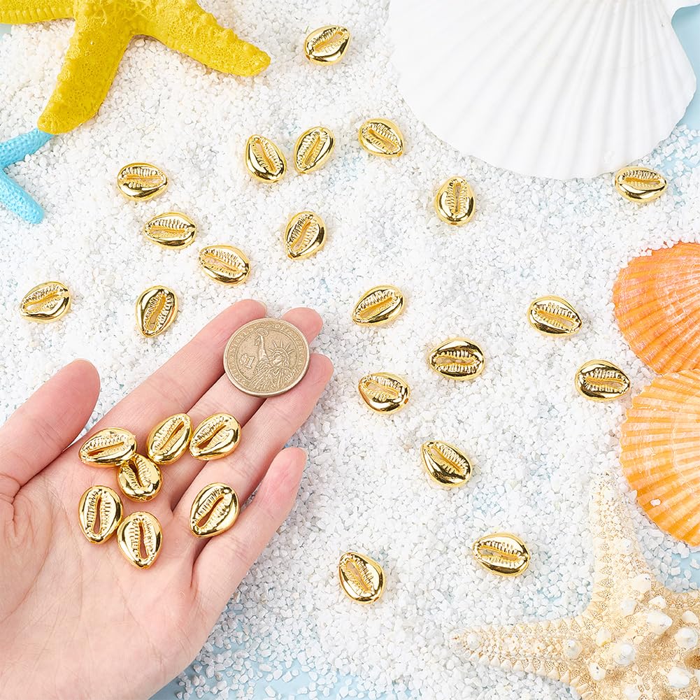 SUNNYCLUE 1 scatola 100 pezzi Perline di Conchiglia di Ciprea Dorate Perline di Ciprea Alla Rinfusa Conchiglia Dorata Piccola Plastica Estiva Hawaii Mare Oceano Spiaggia Distanziatore Perline di Conch