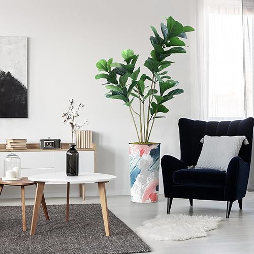 Árbol artificial en maceta moderna, árbol de seda falso Ficus Lyrata para decoración del hogar en interiores y exteriores, altura total 66 pulgadas