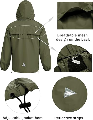 Miniatura 4 de COOFANDY Traje de lluvia para hombre, impermeable, ligero, transpirable, chaqueta de lluvia, pantalones de 2 piezas, traje de lluvia