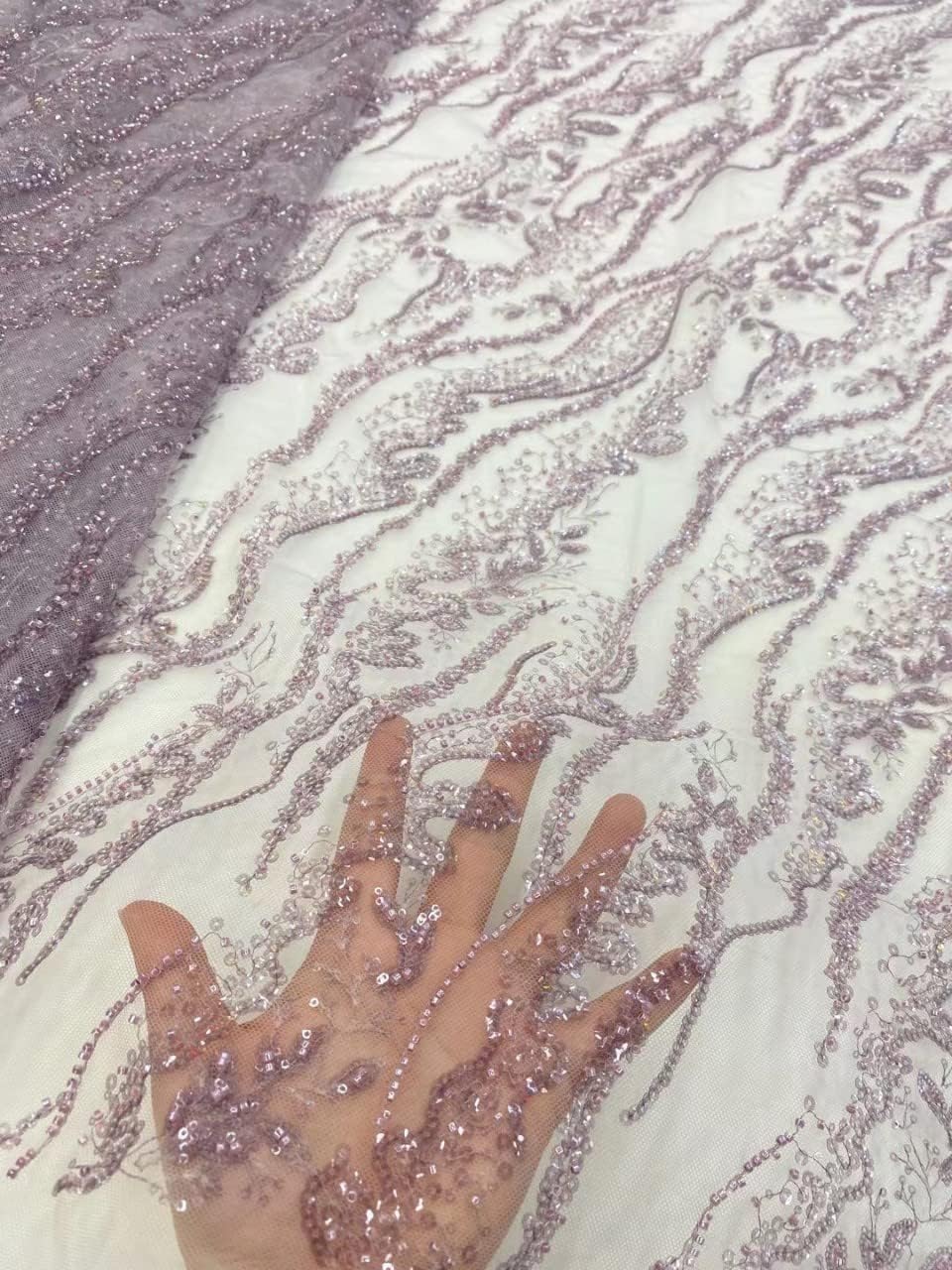 Botanical Flower Sequin French Lace Fabric Bead Heavy Craft Tulle Net Fabric for Trailing Dress, 5 Yards, Royal Blue