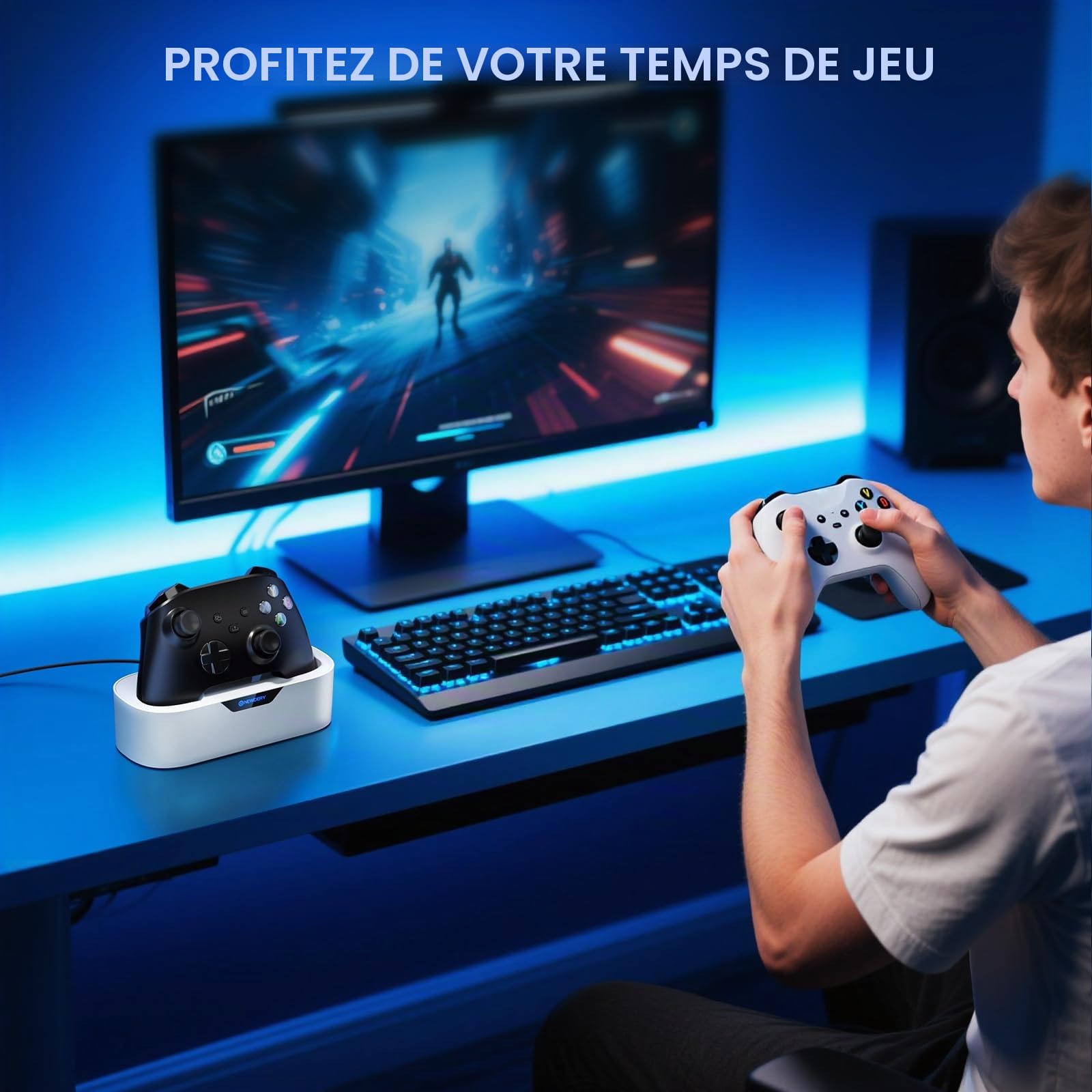 NEWDERY Station de Charge Unique pour Manette Xbox, Batterie Rechargeable de 5280 mWh, Charge Rapide en 4 Heures, Fonction de Rangement à Domicile, Compatible avec Les manettes Xbox One/Series X|S