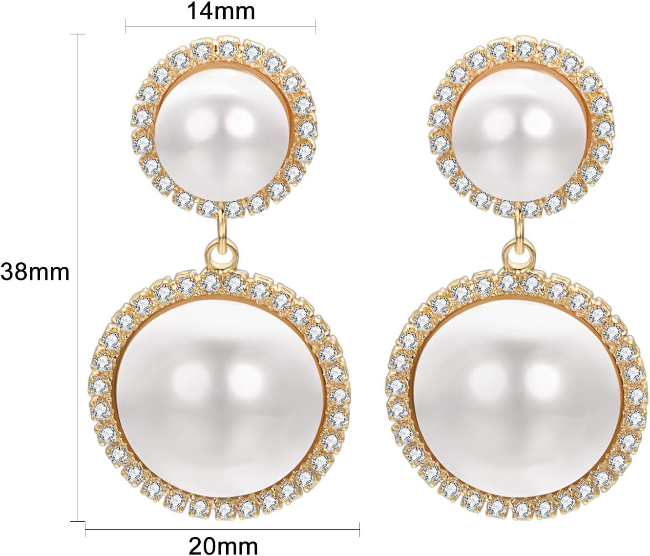 White Pearl Dangle Earrings for Women Gold Plated Cubic Zirconia Earrings Long Drop Jewelry Gift