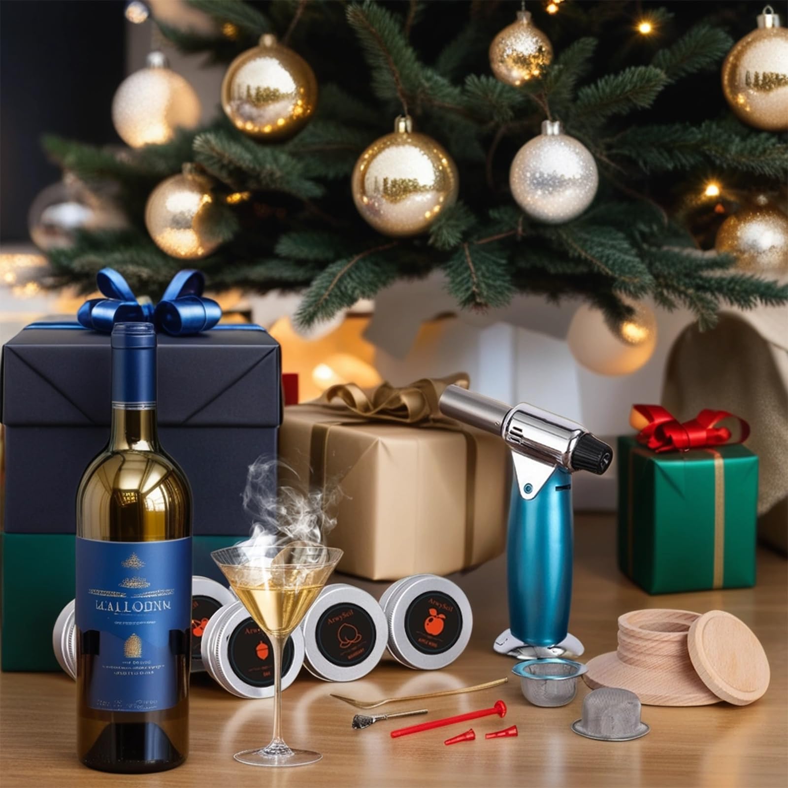Kit de ahumador de cóctel con antorcha, kit de infusor de whisky antiguo para fiesta, 6 sabores para cóctel, whisky, amante del ahumador de bourbon, regalos para cumpleaños, hombres, papá, marido (sin