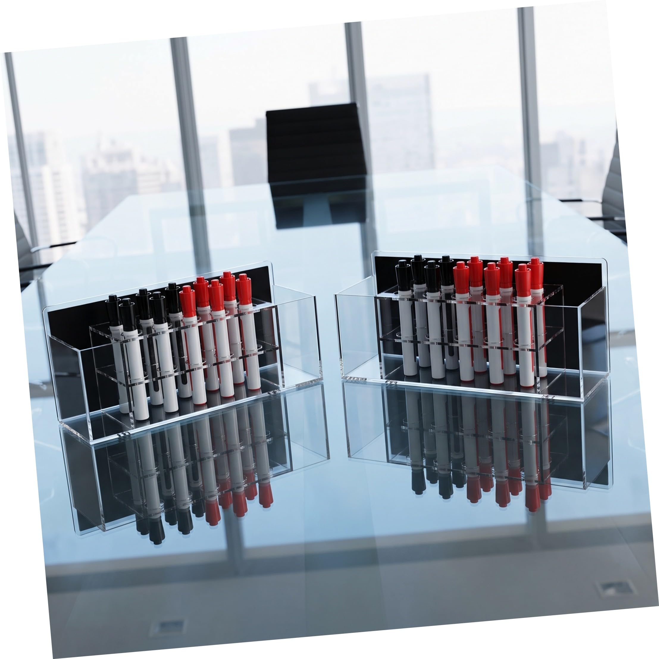 Artibetter 2 Pezzi Supporto Magnetico in Acrilico per Pennarelli da Tavolo | Trasparente, Design a Strati Base Ampia, per Penne e Forniture D'ufficio in Aula o Laboratorio Creativo
