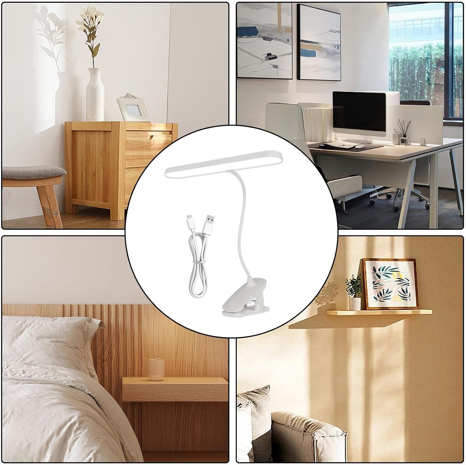 USB Clip On Lamp – Adjustable Gooseneck Task Light, Flexible Clamp Desk Lamp | Clip Light for Study Home Office Workbench and Bedroom Headboard Reading