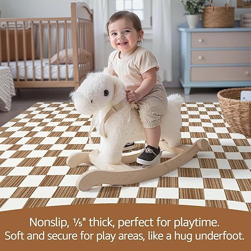 Miniatura 4 de Jinchan 2x3 Alfombra para niños lavable para interiores, tapete antideslizante para entrada, moderna, a cuadros, geométrica, de celosía, alfombra