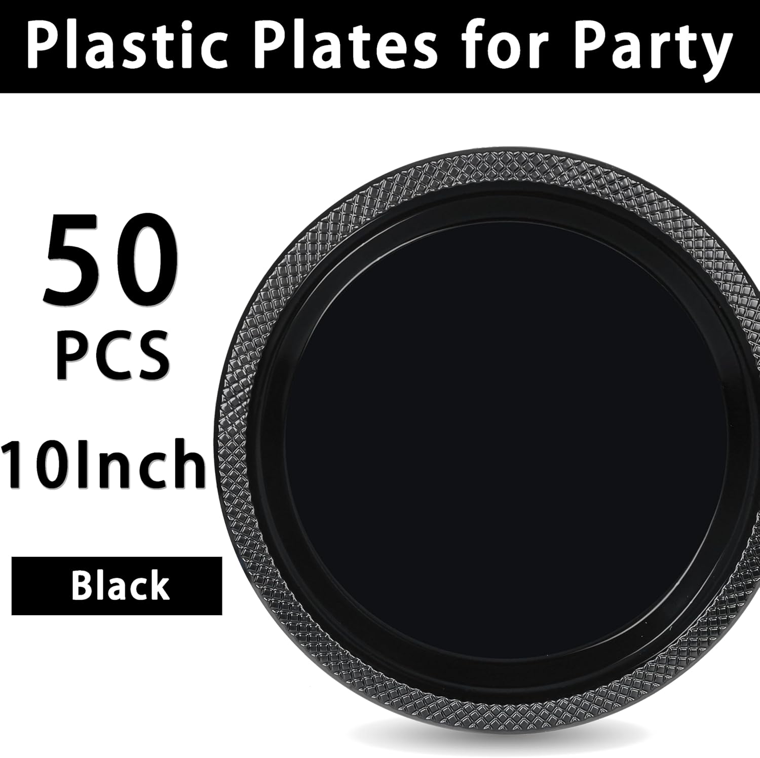 WELLIFE Black Plastic Plates 10 Inch 50 Count Disposable Plate for Party Plastic Plate, Large Big Plates for Dinner Party Supplies Birthday Camping BBQ - Image 8
