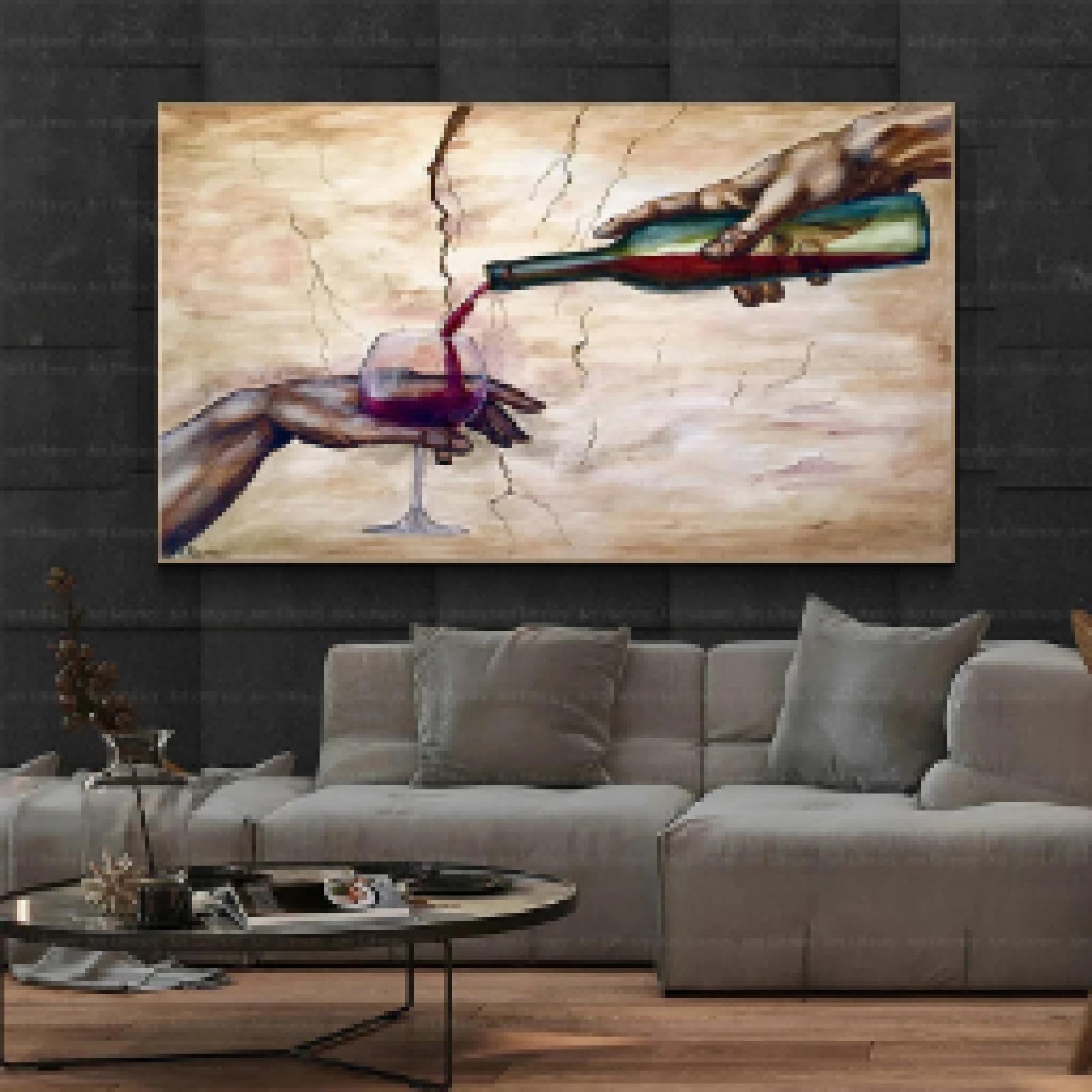 JACBON Arte famosa La creazione di Adamo Vino rosso in mano Poster Michelangelo Stampe su tela Pittura artistica da parete Immagini moderne 65x130cm (26x51 pollici) Cornice interna