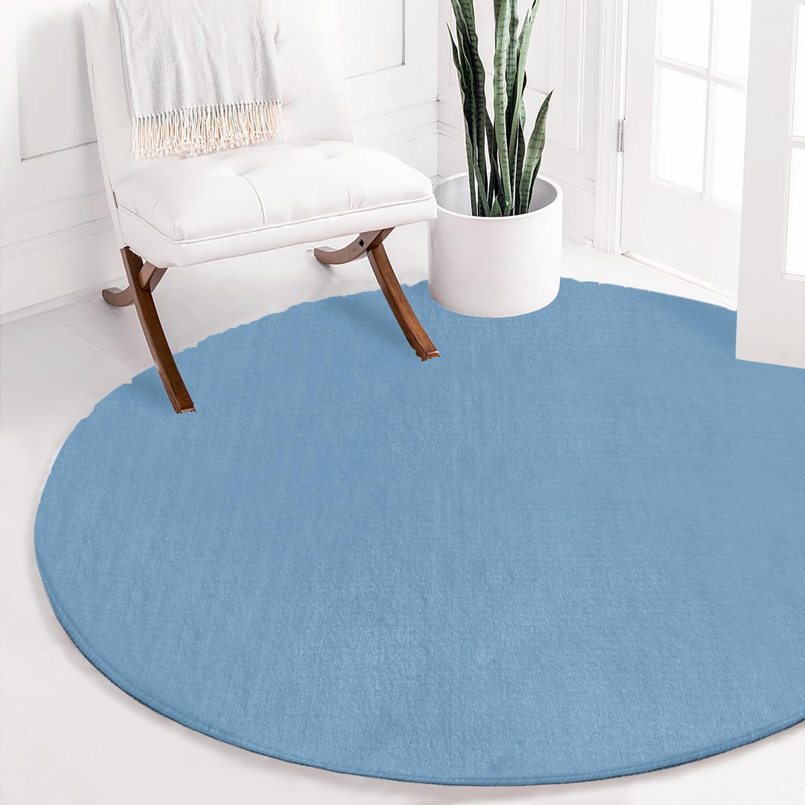 Amazon.com: Round Rug 3.3Ft, Solid Color Dusty Blue Soft Round