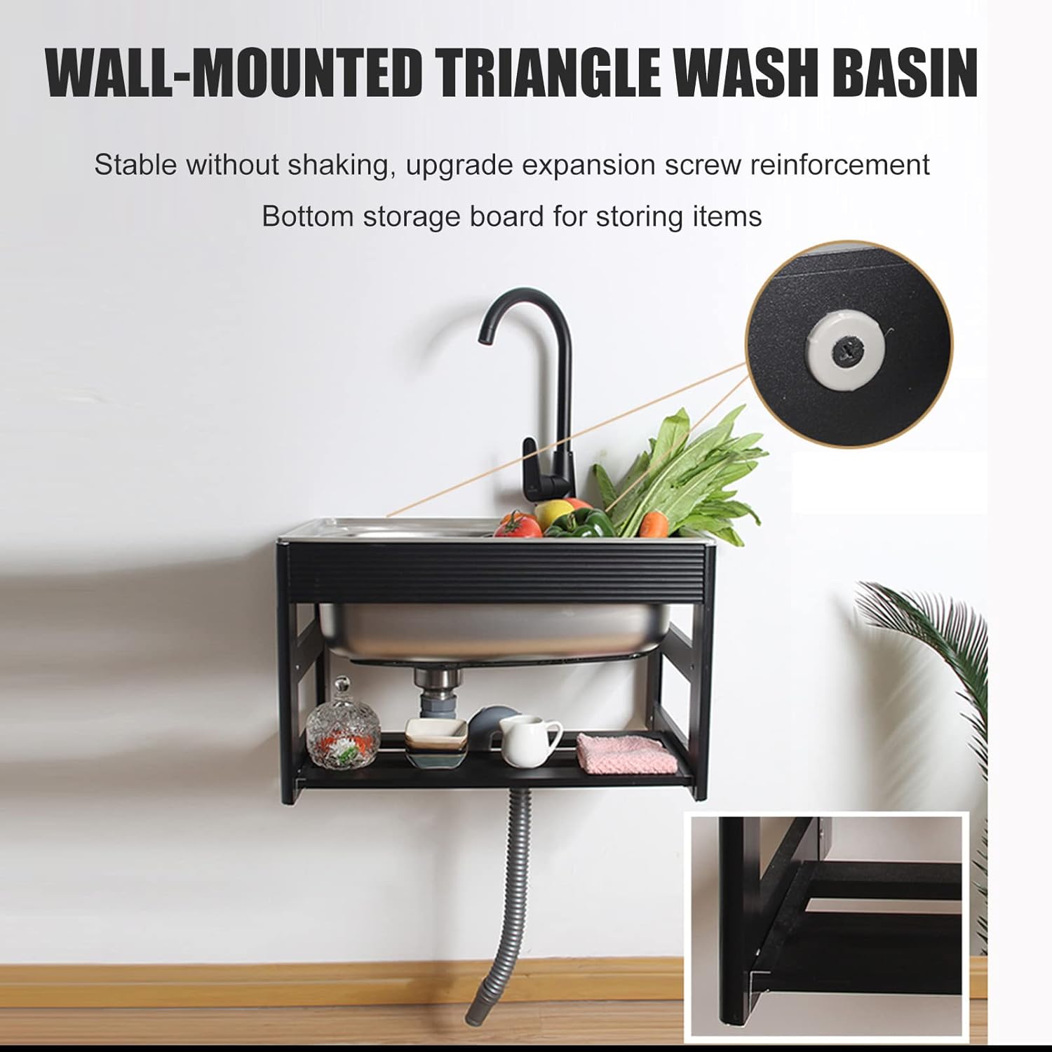 Commercial Hand Wash Station Utility Sink, Wall Mount Stainless Steel Prep/Bar Sinks with Faucet, Home/Restaurant Kitchen