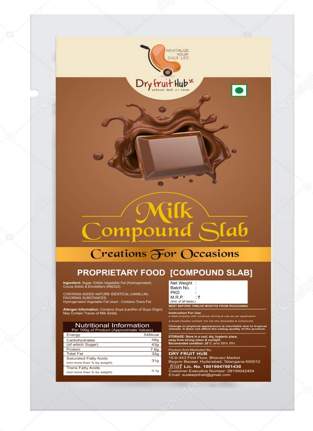 Buy Dry fruit hub Milk Chocolate Compound 400g Milk Compound Slab