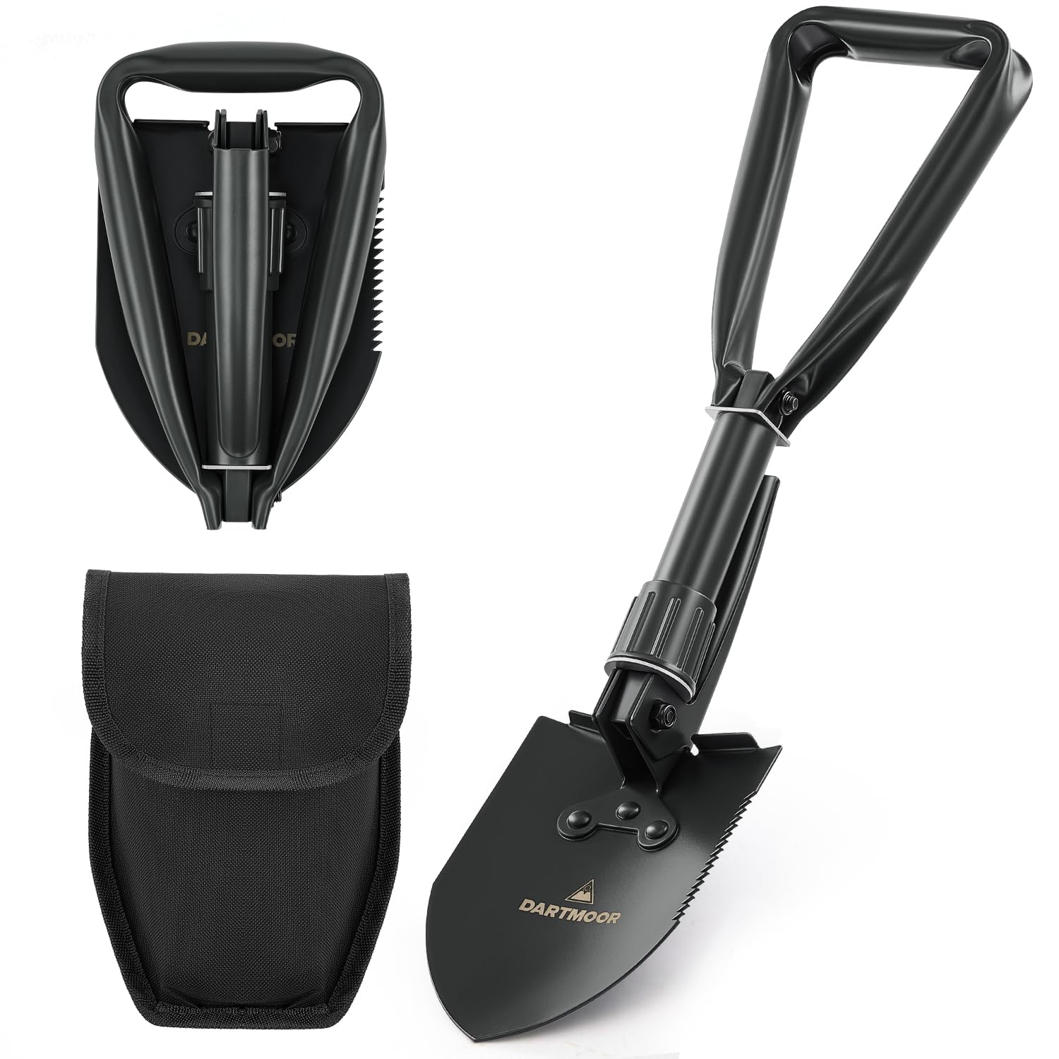 DARTMOOR Mini Pala Pieghevole Vanghe in Acciaio al Carbonio ad Alta Resistenza Leggera Multifunzionale con Borsa in Nylon Vanghe e pale per Giardinaggio Campeggio, Nero