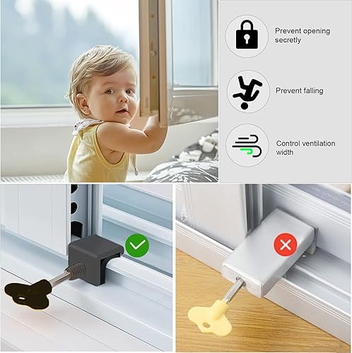 Miniatura 3 de Cerraduras para ventana, 2 juegos de cerraduras de ventana corredizas con llave para puertas correderas verticales y horizontales, fáciles de