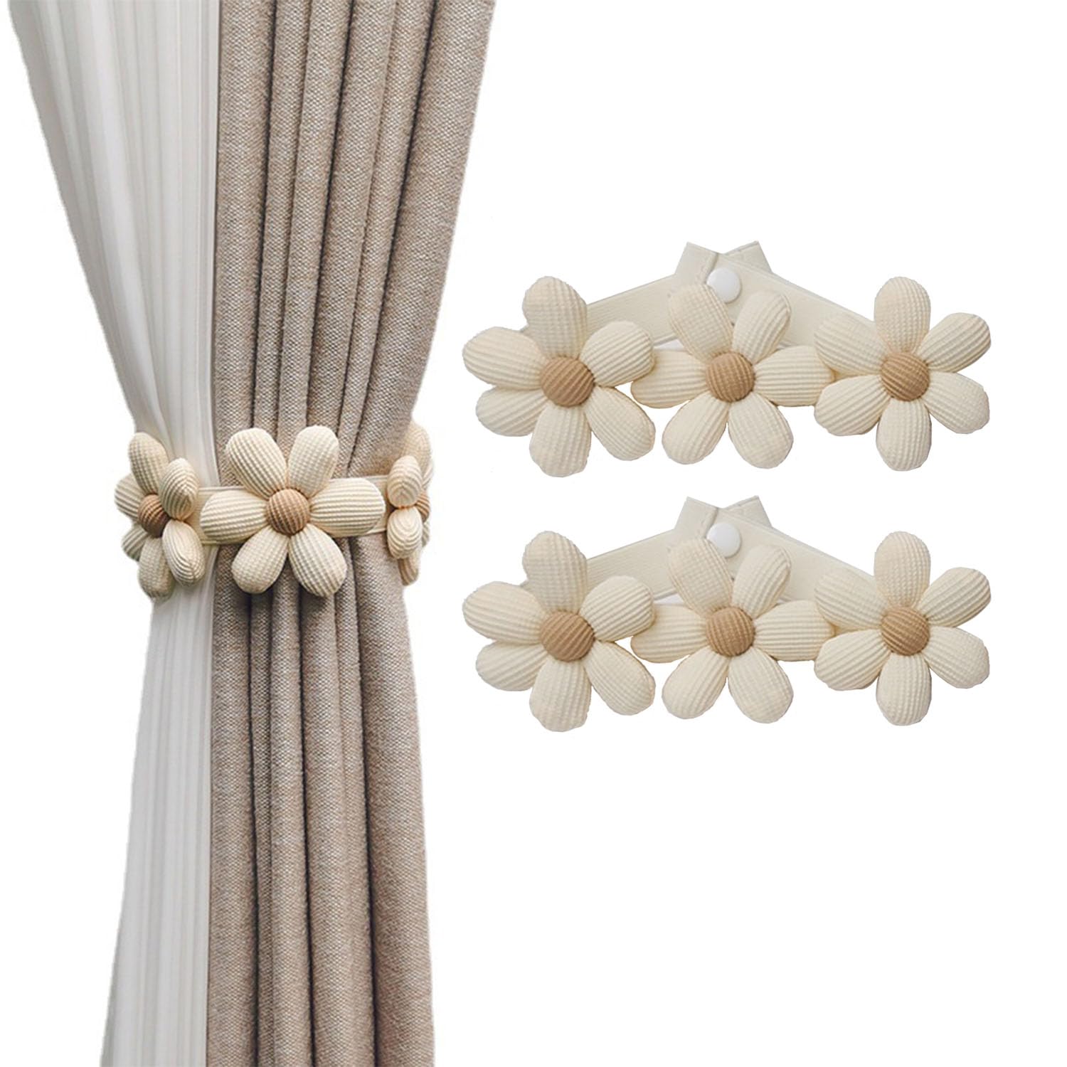 BDHRKTE 2pcs Curtain Ties Flower Curtain Buckles, Curtain Holdbacks,Curtain Clips, Cute Flower Curtain Ties Decorative Rope for Bedroom Window