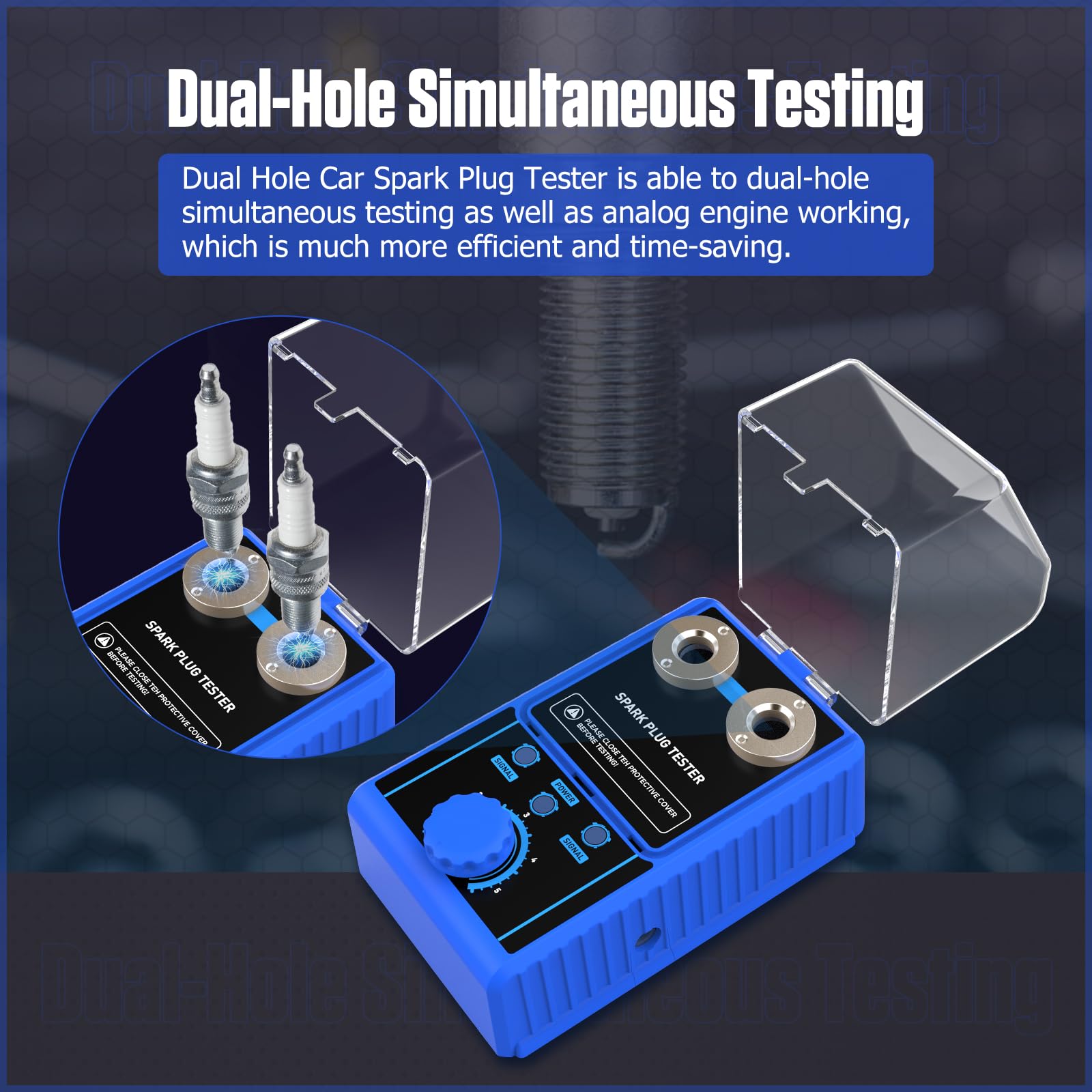BELEY Tester per candele da auto, tester per candele, 220 V, regolabile, a due fori, per auto con custodia protettiva (H80)