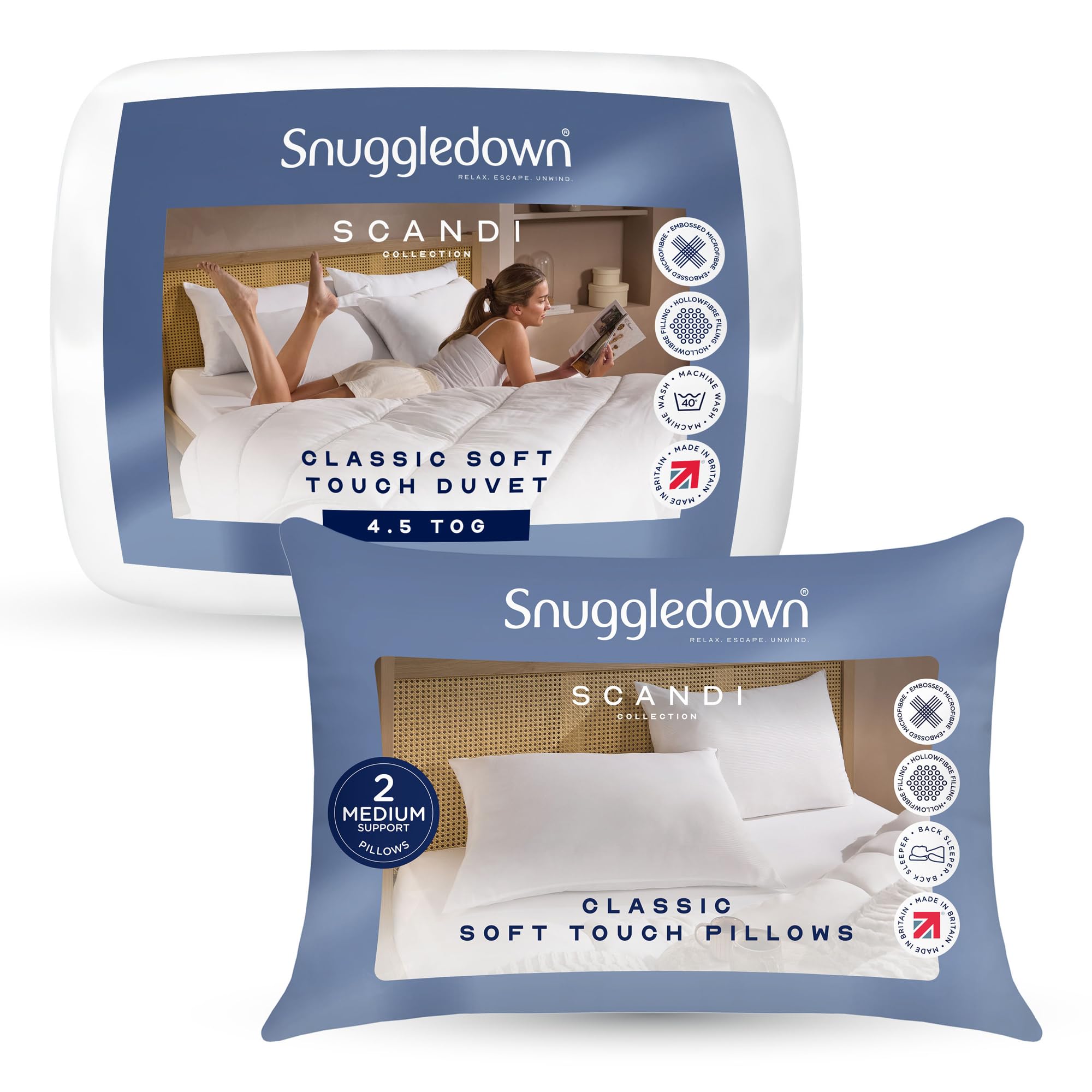 Snuggledown Soft Touch King Size Duvet 4.5 Tog & 2 Pillows - Lightweight & Breathable Cool Summer Quilt for Hot Sleepers | UK-Made, Satin Striped Cover, Non-Allergenic, Machine Washable (225 x 220cm)