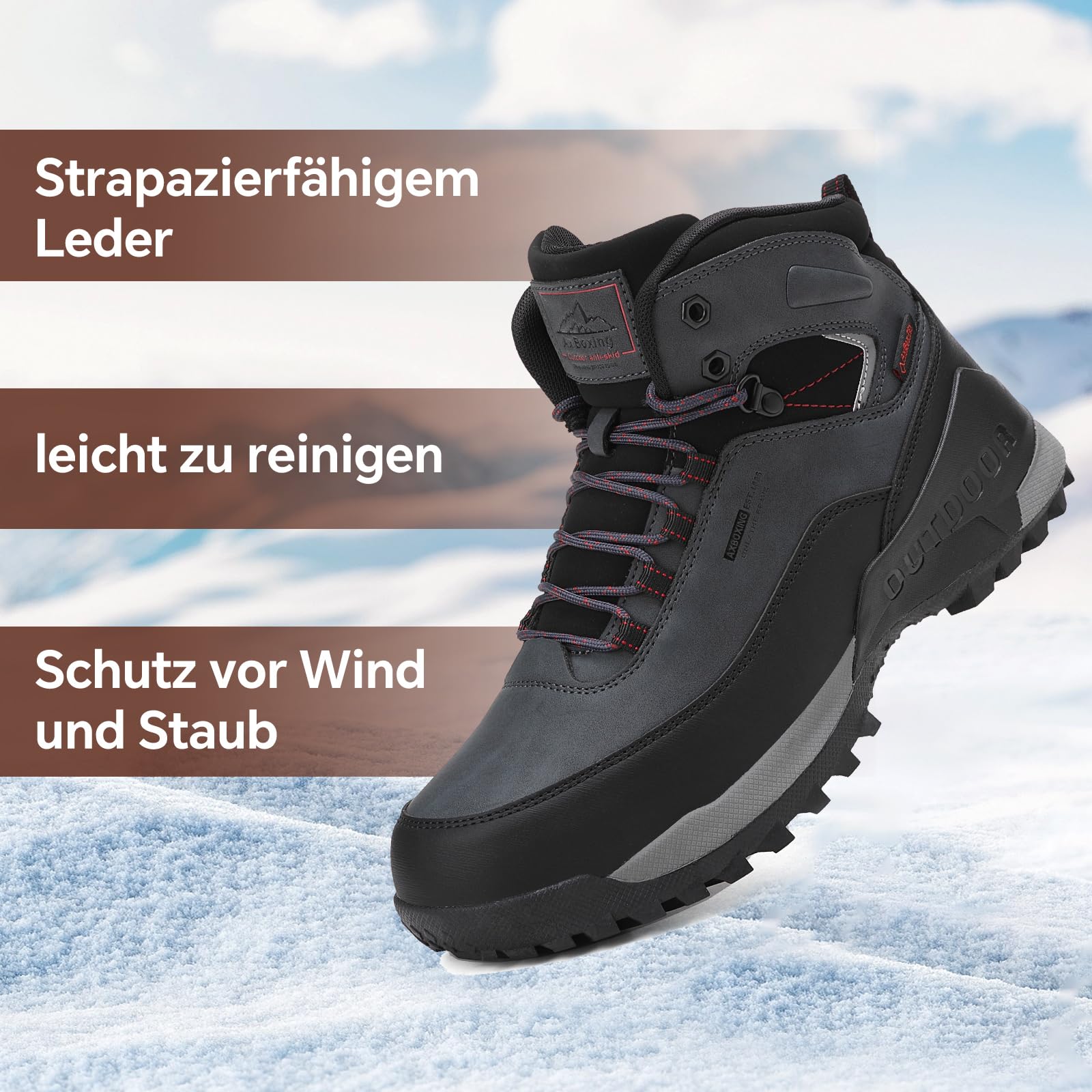 AX BOXING Stivaletti Uomo Scarpe da Trekking Scarponcini Invernali Stivali da Neve Escursionismo Montagna Antiscivolo EU41-46