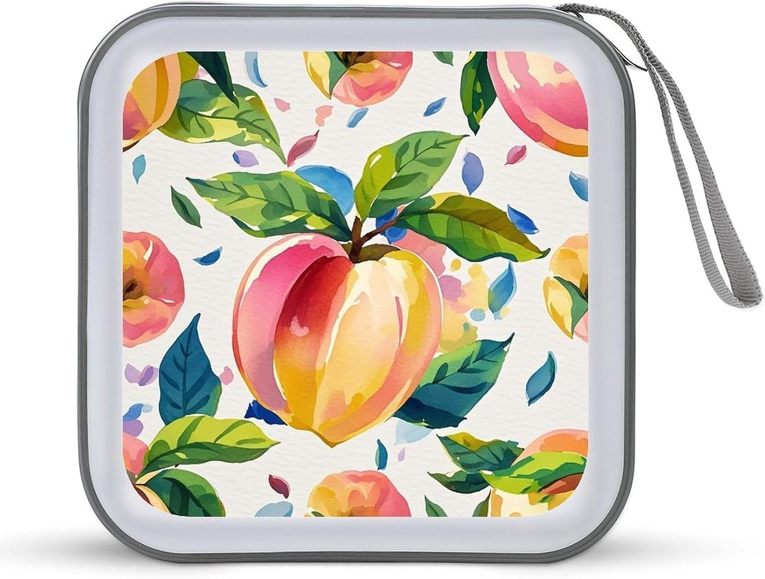Colorful Peach Watercolor CD Case Hard Plastic 40 Capacity DVD Case Holders Wallet Portable Zipper CD Case DVD Storage Binder Disc Storage Organizer for Car Home Office Travel