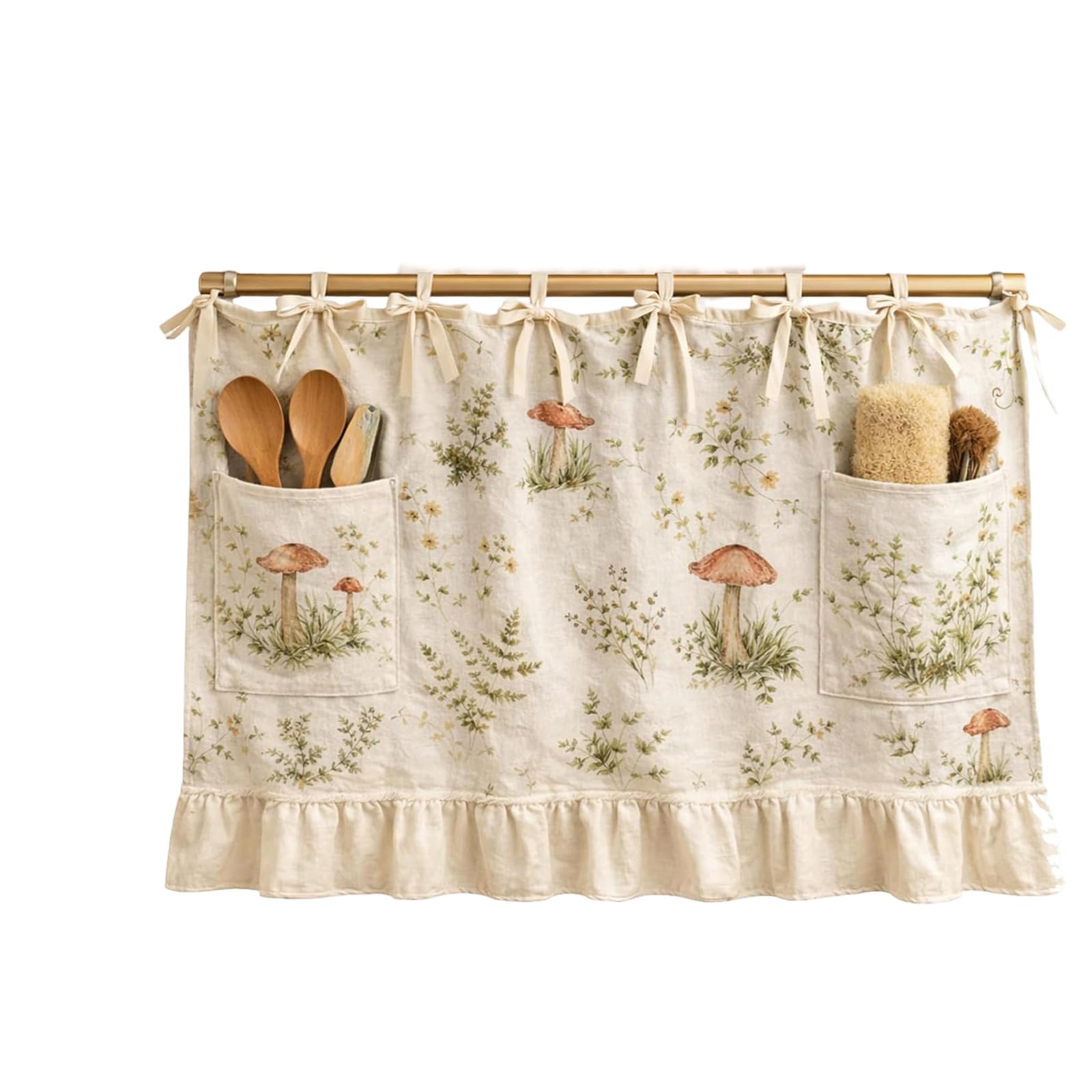 Hsyzygian Oven Curtain with Pocket Ribbon Ties and Ruffled Edges for Dishwashers Under Kitchen Sinks Decorative Dishwasher Curtain