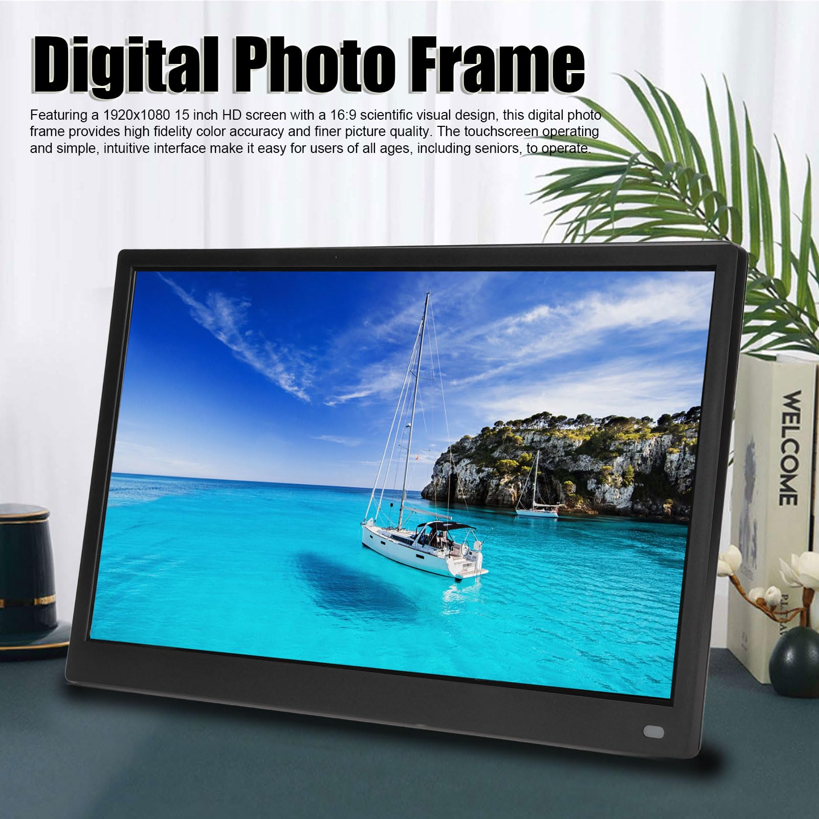 Annadue Elektronischer Digitaler Bilderrahmen, 1080P 15 Zoll Digitaler Bilderrahmen mit Fernbedienung Zum Teilen von Fotos und Videos Vom Telefon, Desktop und Wandmontage (Black)