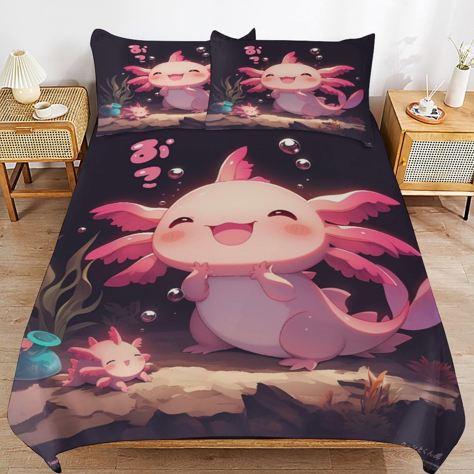 Housse de couette pour tout-petits Axolotl : finis les réveils, lit rose fille