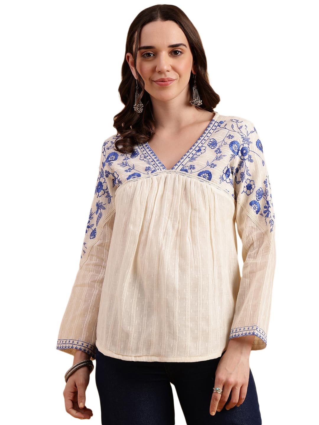 vbuyz Women's Cotton Floral Embroidered Straight Regular Fit Top-picture-25