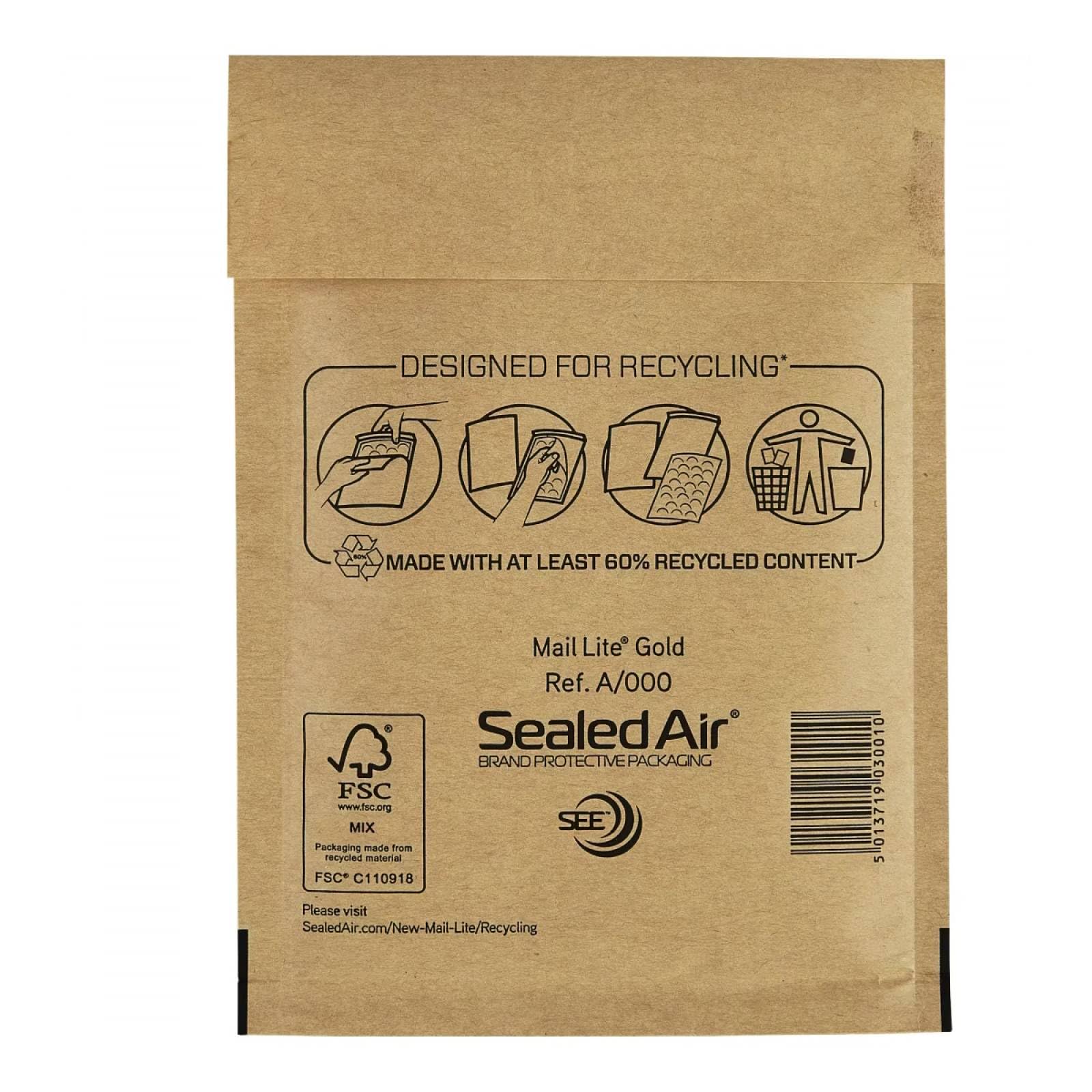 100 Mail Lite - A/000 - JL000 - Padded Envelopes 110 x 160mm - 4.25" x 6.5" (1 Boxes of 100) - Gold