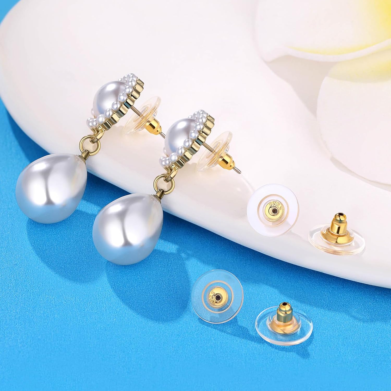 3 Pairs Locking Earring Backs for Studs Heavy Droopy Earrings - 925 Sterling Silver 18K White Gold Plated Secure Earring Backings Replacements, Hypoallergenic Comfortable Multicolor - Image 3