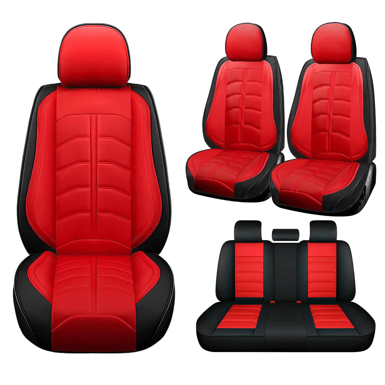 VECOZA Seat Cover for Mercedes-Benz Amg Gle 53 2021-2024, Durable Waterproof Sports Seat Cover，Premium Leather Seat Protector(5 Seats Standard, Red)