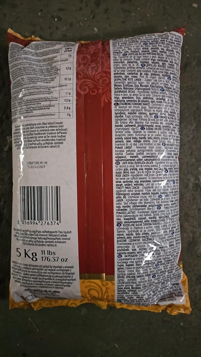 Red Lentils Lenticchie Rosse Decorticate Spezzate 3 x 5 kg - 100% Naturali & Vegetali | Ricche di Proteine & Fibre | Ideali per Zuppe, Curry, Stufati & Insalate | Scorta per Famiglie mit Kajal Sticker
