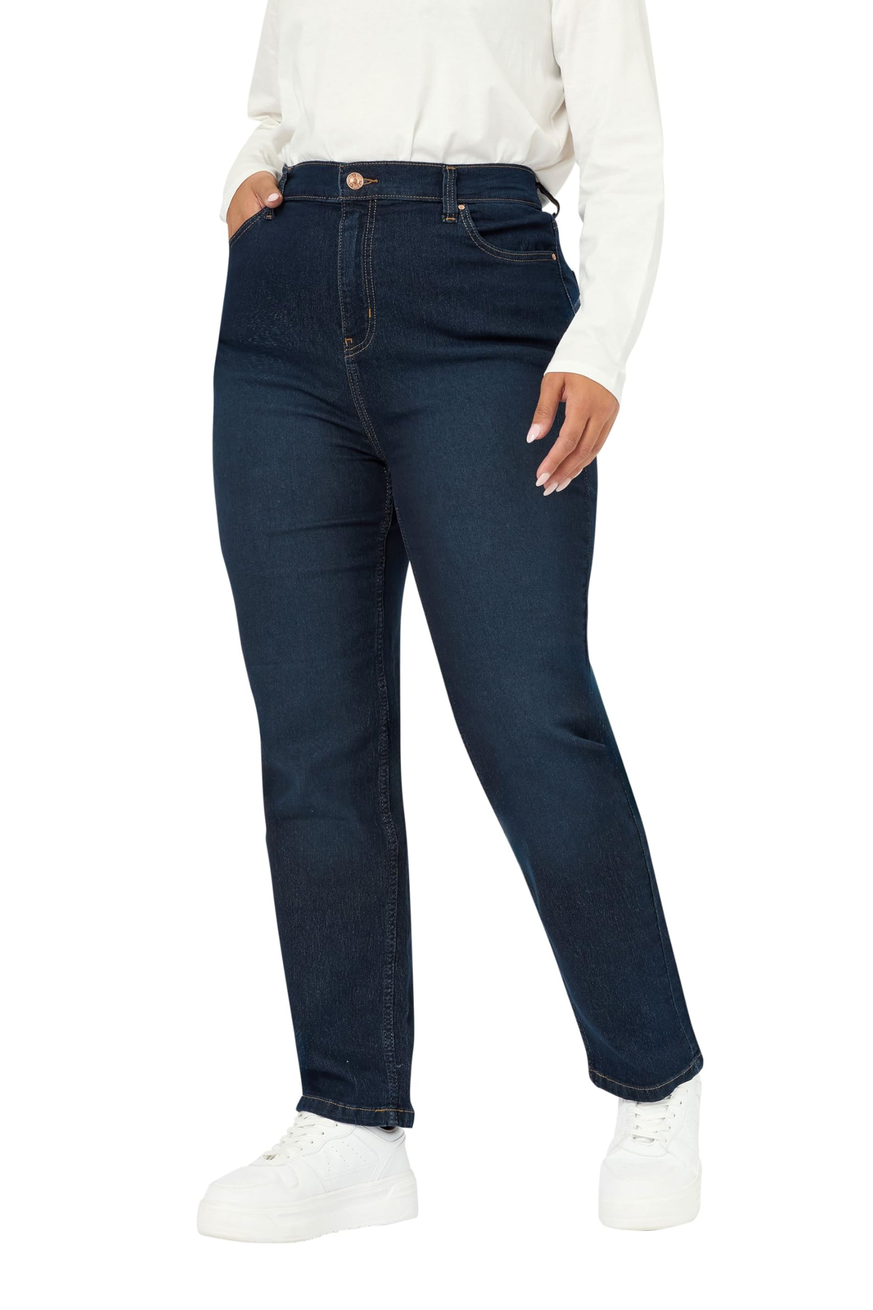 Yours Women's Indigo Curve Dark Blue Straight Leg Ruby Jeans - Plus Size Curve