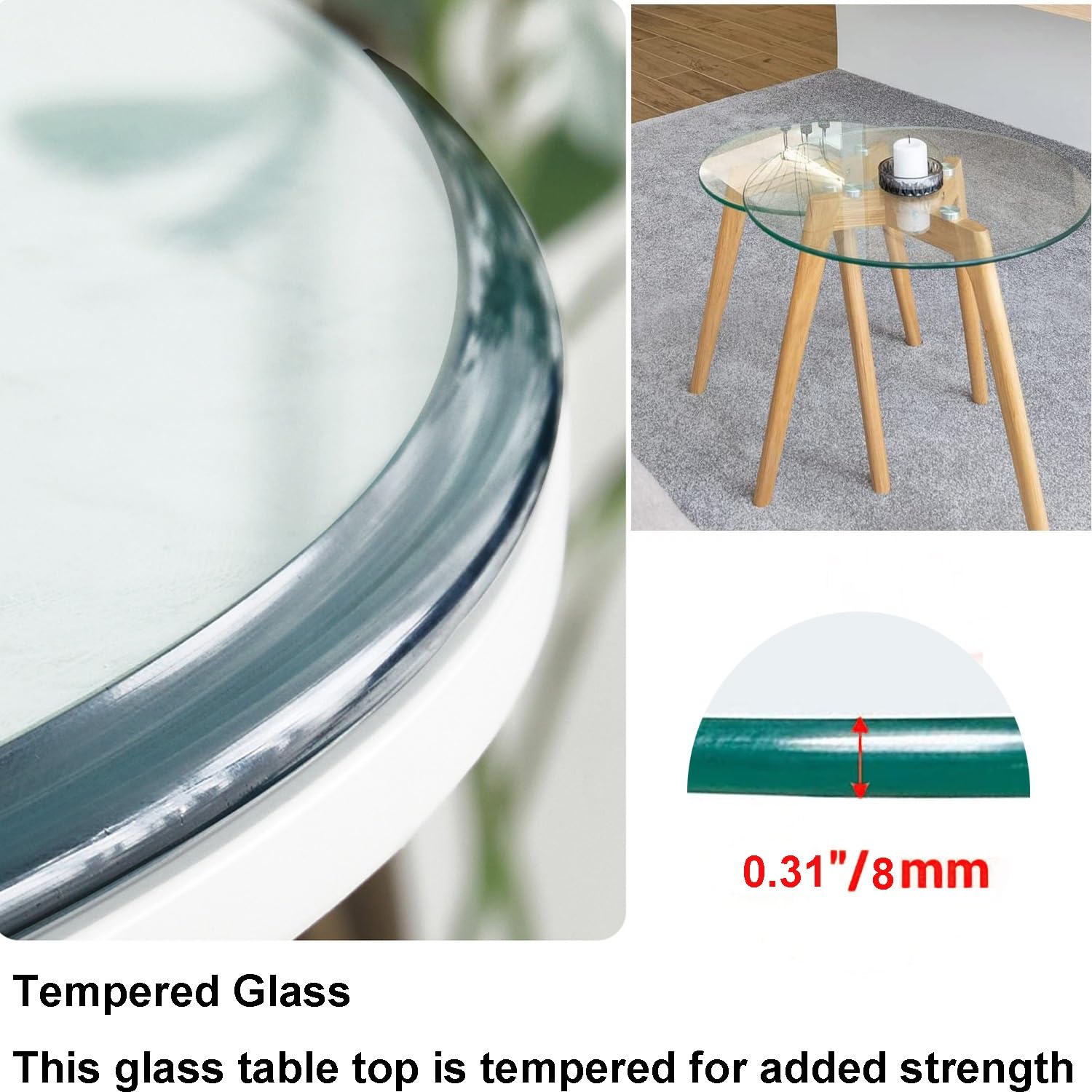 Dessus de table rond en verre trempé personnalisé pour table de salle à manger, parfait pour les tables de salle à manger de 38 cm, 50 cm, 75 cm, 88 cm, 100 cm