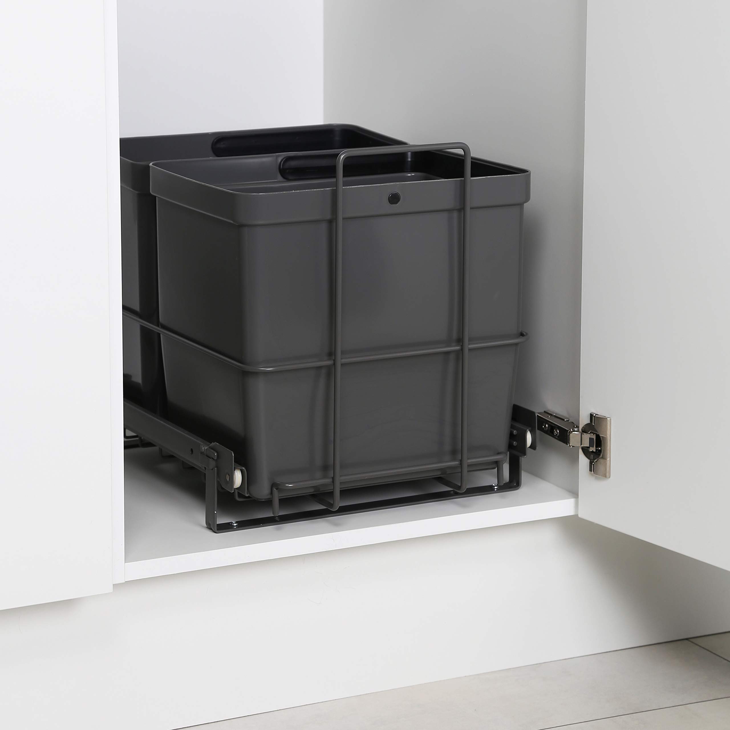 LM 64/2 kosz na śmieci do zabudowy, wysuwany, z 2 koszami na śmieci (1 x 11 l, 1 x 16 l), kolor antracytowy, 32,8 x 43,3 x 35,4 cm – system segregacji śmieci do kuchni, szafka pod umywalkę