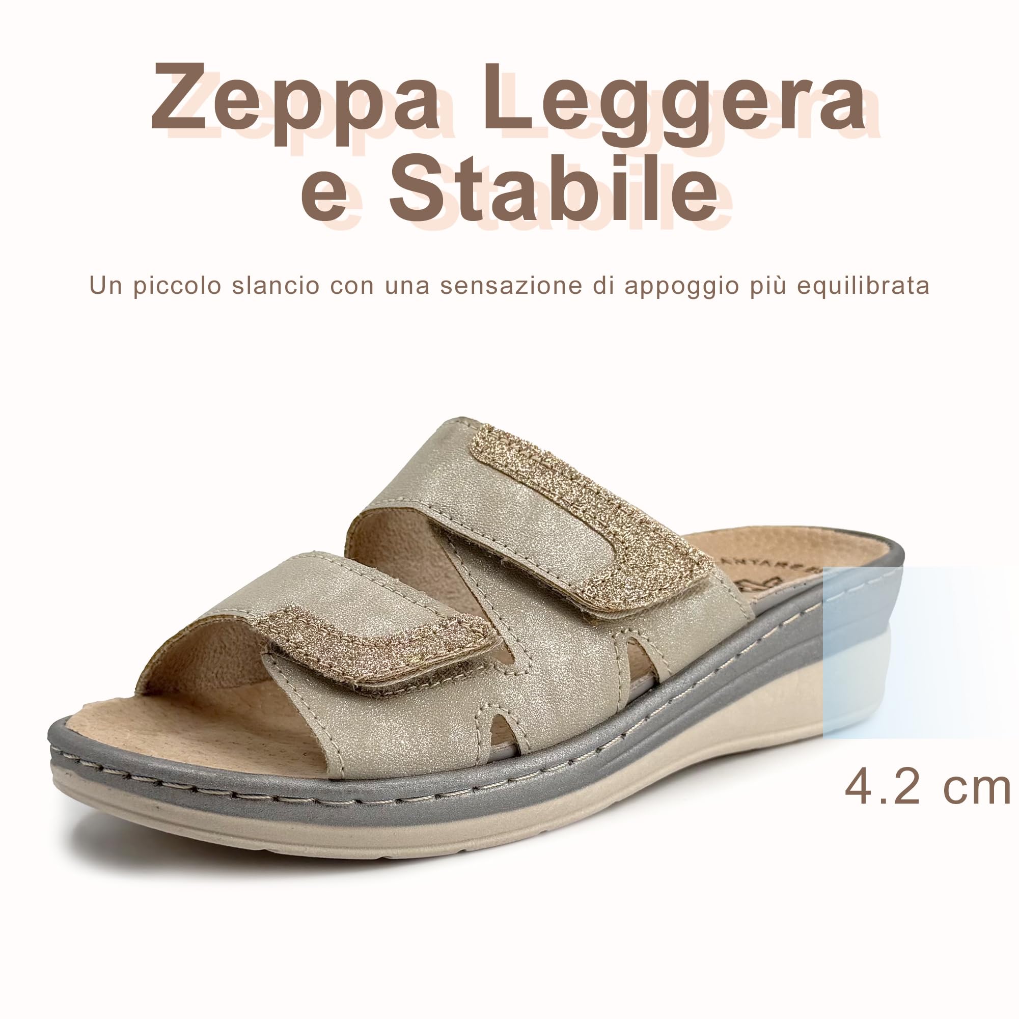 JOMIX Ciabatte Donna Ortopediche con Strappo Pantofole Estive Anatomiche Ergonomiche Plantare Estraibile in Vera Pelle Sandali Comidi Regolabili con Zeppa per Anziana e Piedi Sensibili