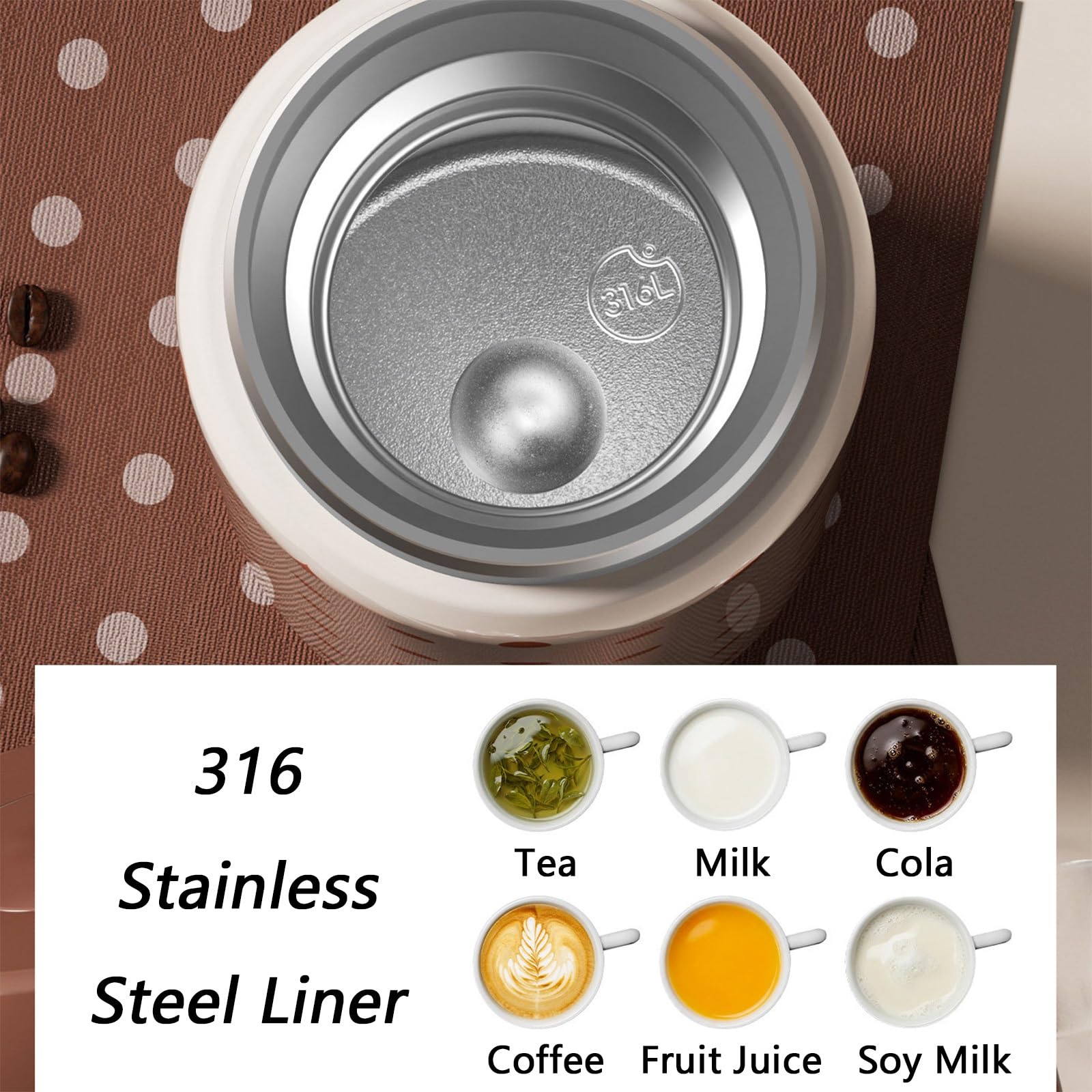 320ml / 11oz, Taza Termo, Vaso Cafe Termico, Sellada y A Prueba de Fugas, Ligera y Portátil, El Regalo para Mujeres(Yellow)